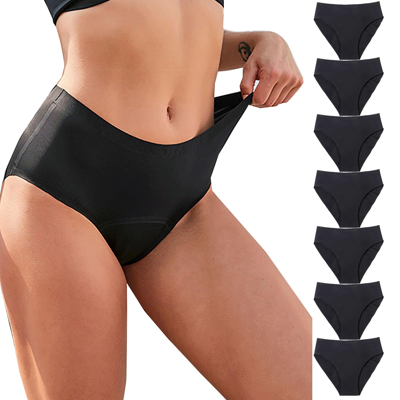 Cintura Media, Braguitas Menstruales Mujer Absorbente Y Lavable-Black||XS