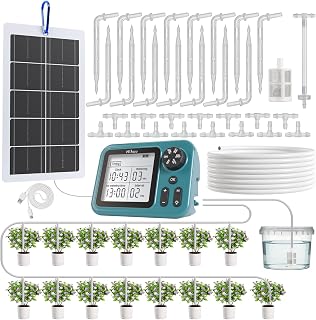 Automatisches Tropfbewässerungssystem mit 4W Solarpanel | Bewässerungsset für 15 Pflanzen, 800 ml/min Pumpe, Anti-Heberventil Urlaubsmodus für Balkon & Garten