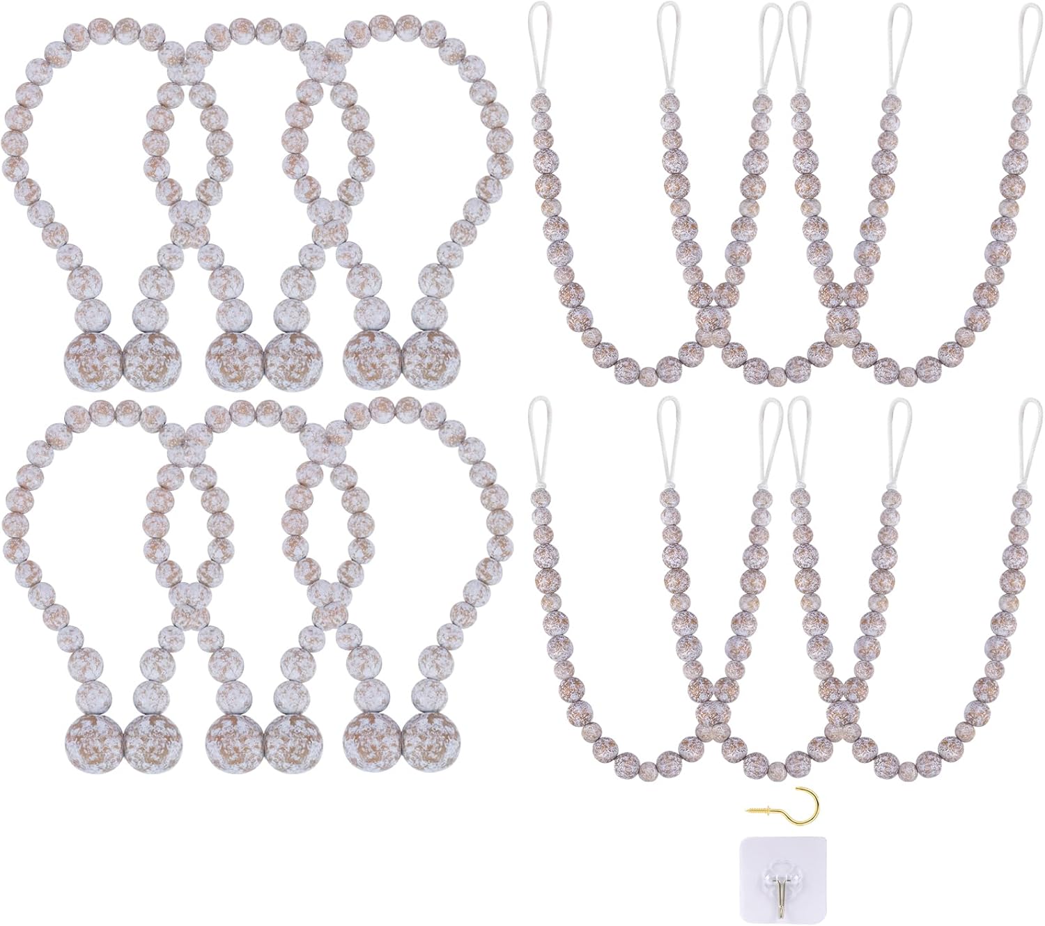 Wood Bead Curtain Tiebacks, Curtain Tie Backs for Curtains 12 Pack for Boho Bedroom Decor, Baby Nursery Decor, Farmhouse Decor