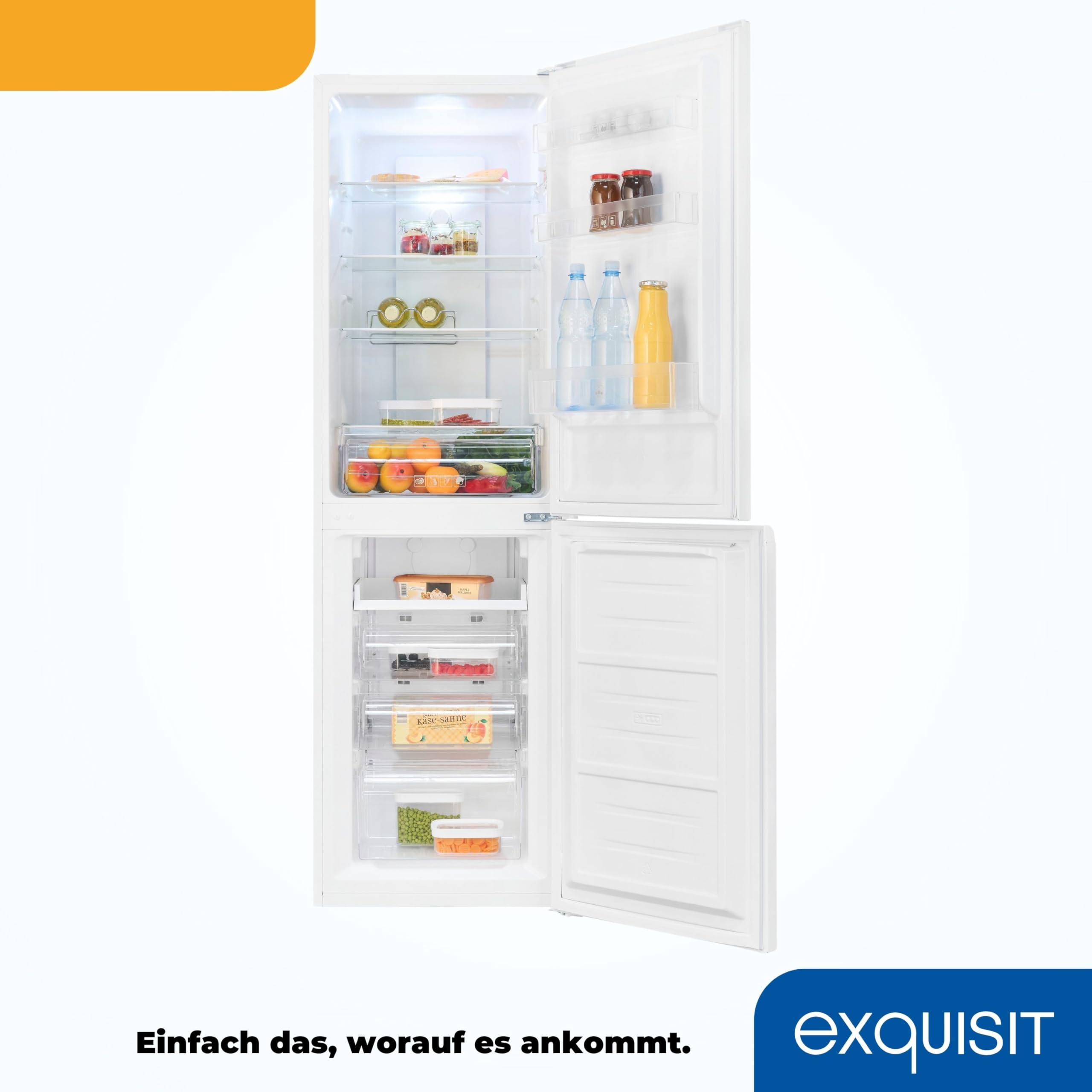 Exquisit Kühl-Gefrierkombination No-Frost, 247 L, Weiß, 39 dB | Freistehend, 4-Sterne-Gefrierfach, Schnellgefrieren, Energieklasse D – ideal für 3–4 Personen