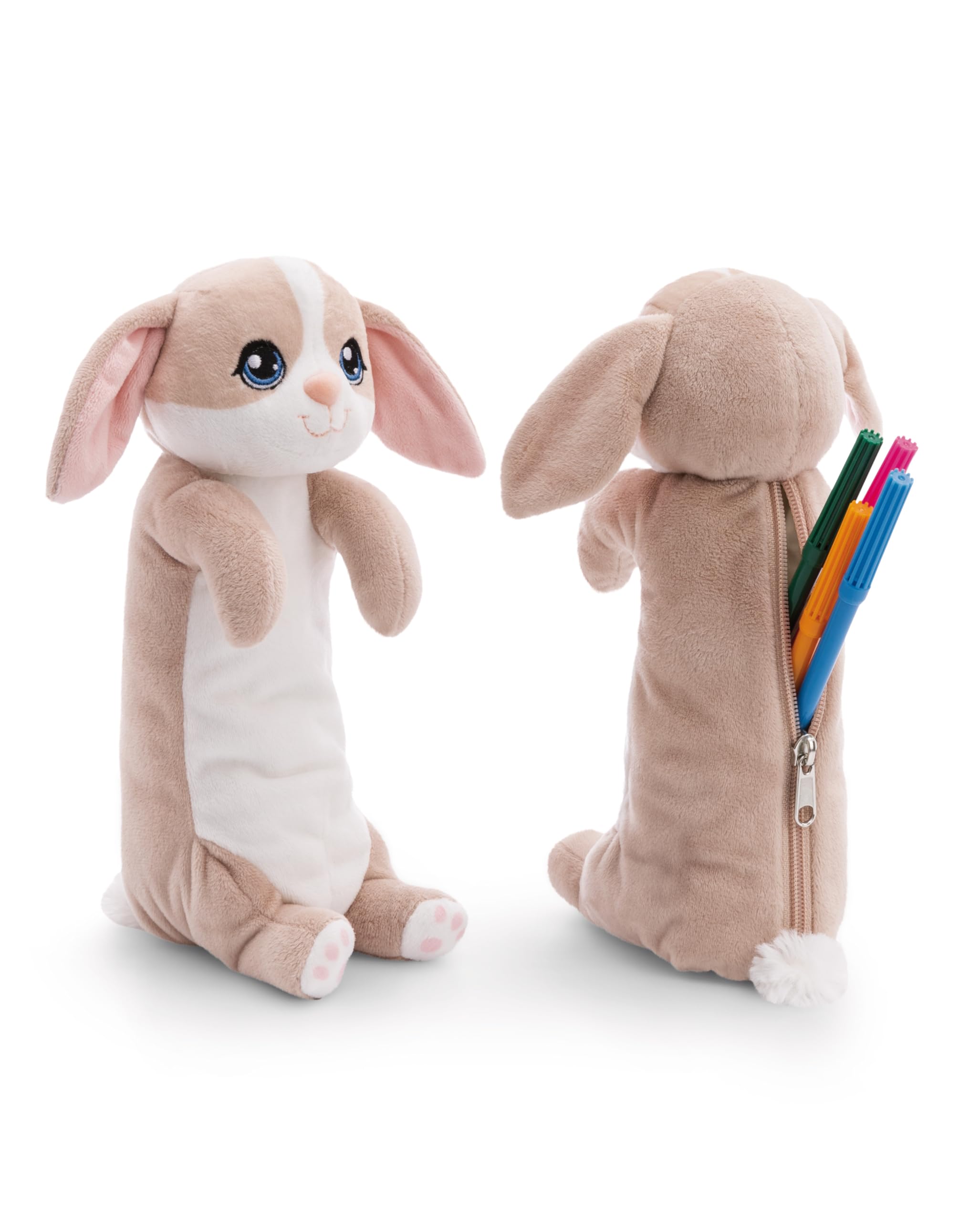 NICI Pencil pouch bunny 12x12x25cm brown - Fluffy pencil case for girls and women, school bag, office or cosmetic pouch, soft plush pouch