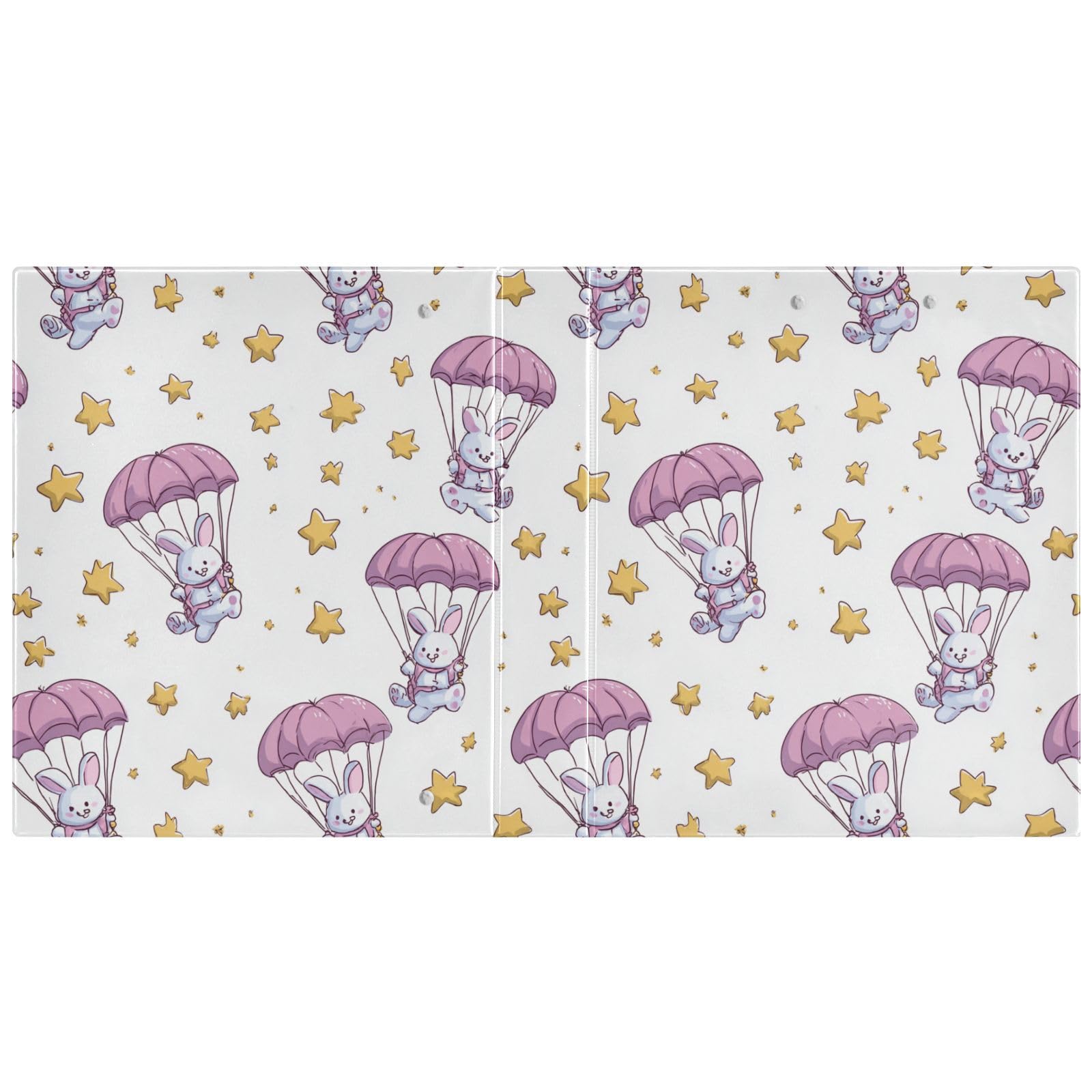 Kcldeci Raccoglitore a 3 anelli con copertina rigida, motivo: coniglietto con paracadute e stelle, 3,8 cm, 200 fogli, per ufficio, casa, rientro a scuola, confezione da 2
