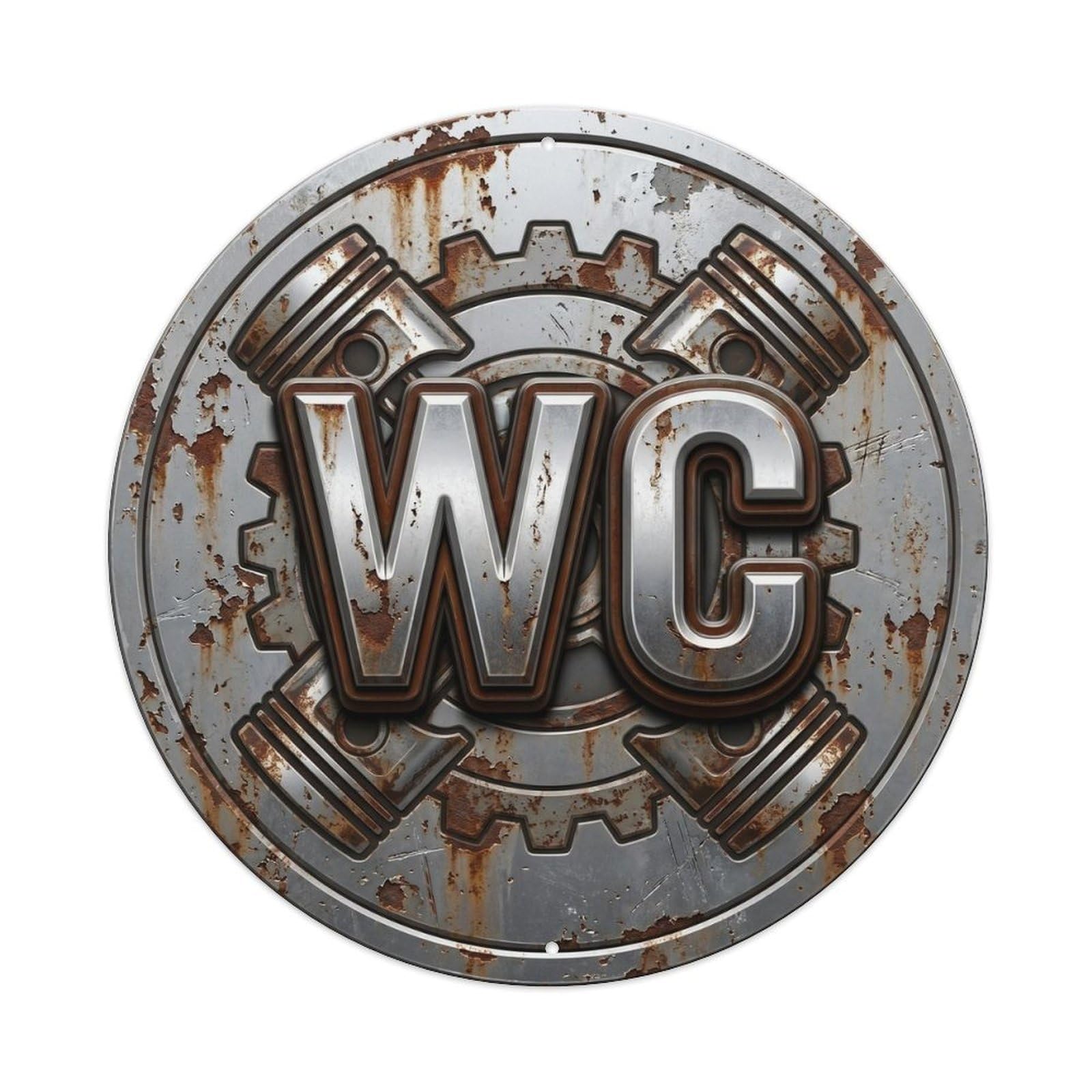 Toilet （WC） Piston Emblem Metal Tin Sign Plaque Wall Decor for Cafe, Club Bar, Office, Home Garden Round Metal Poster 8x8Inch