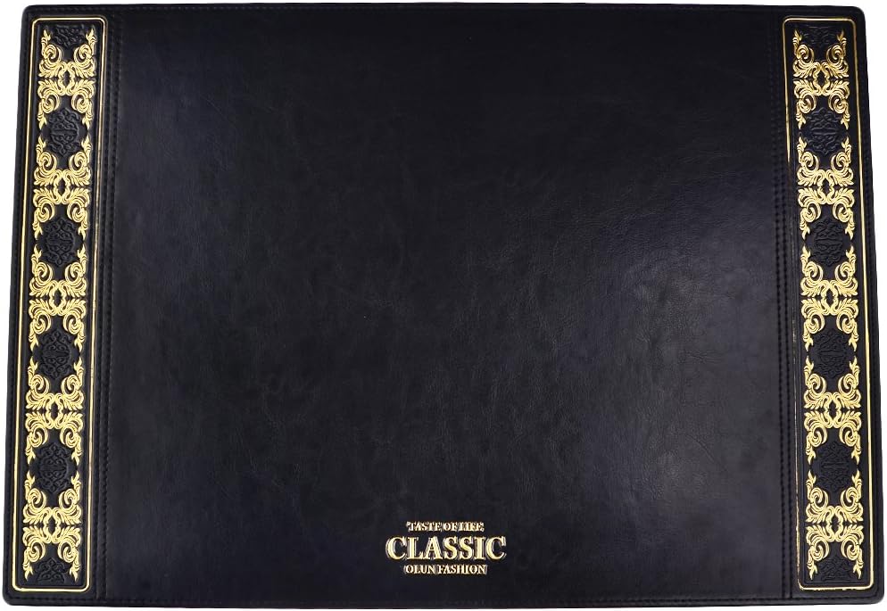 Desk Pad, Hipsteen Retro European Style PU Leather Desk Mat Writing Pads Gaming Mouse Pad for Desktops and Laptops Office Decoration 19.76*13.86 Inch - Black