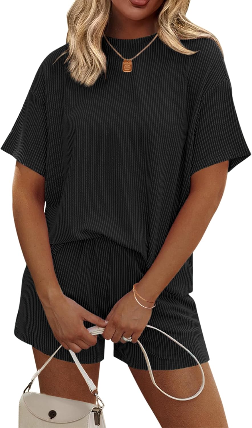 Ekouaer Womens Pajama Sets Short Sleeve Lounge Sets 2 Piece Pjs Tops and Shorts Outfits Matching Loungewear with Pockets