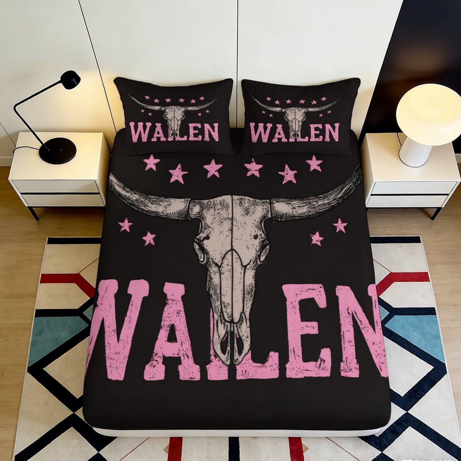 3D Printed Bull Skull Fitted Sheet Microfiber Deep Pocket Bedroom Bedding Non-Slip Bull Skull Mattress Fitted Cover for Home Adult 140x200x25cm