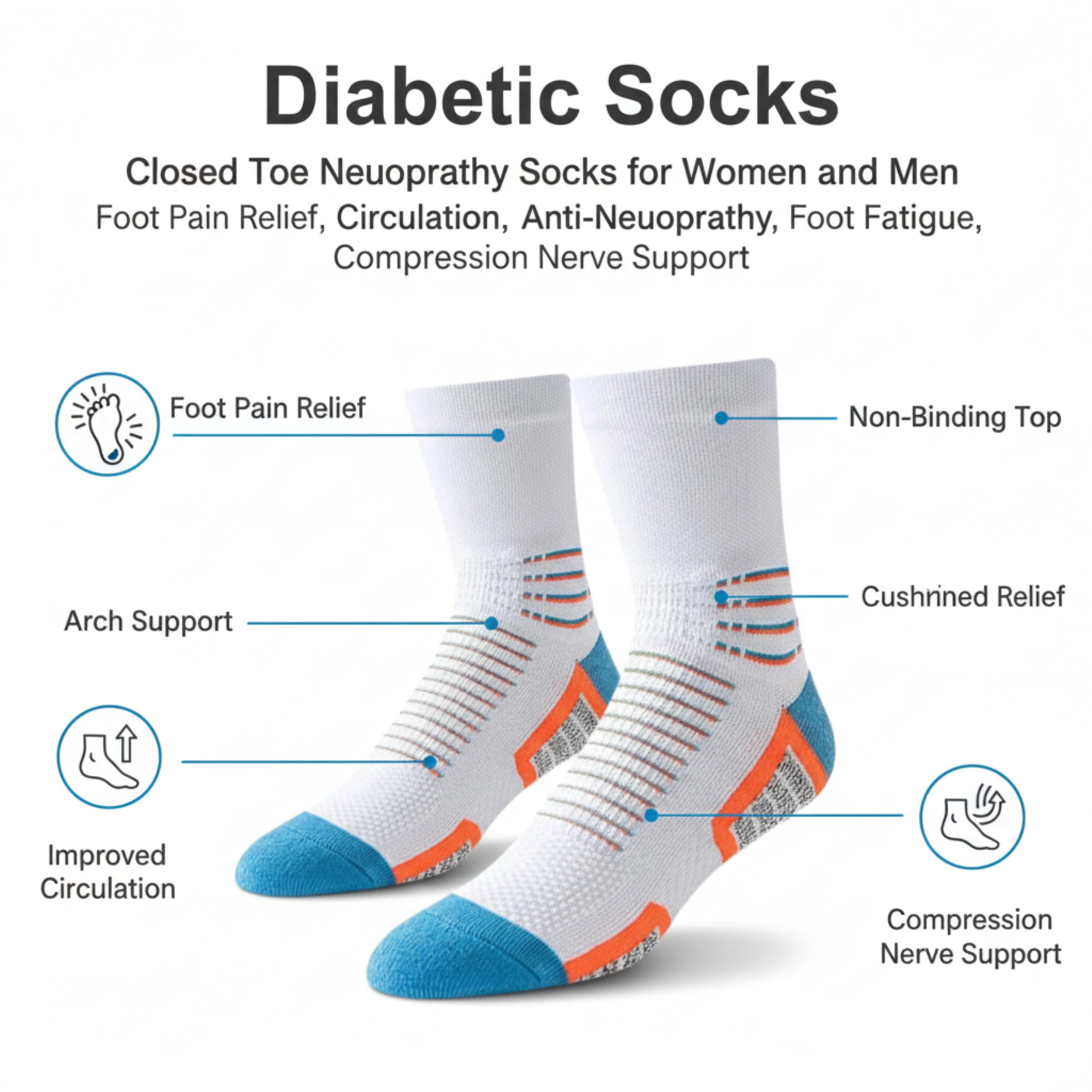LOVELUX Crew Socks for Women & Men Circulation, Diabetic and Neropathy Pain Relief, Swelling, Neuropathy, Runner, Nurses, Travel, Pregnancy, Flying - Pack of 2- (Grey+ Blue) 1