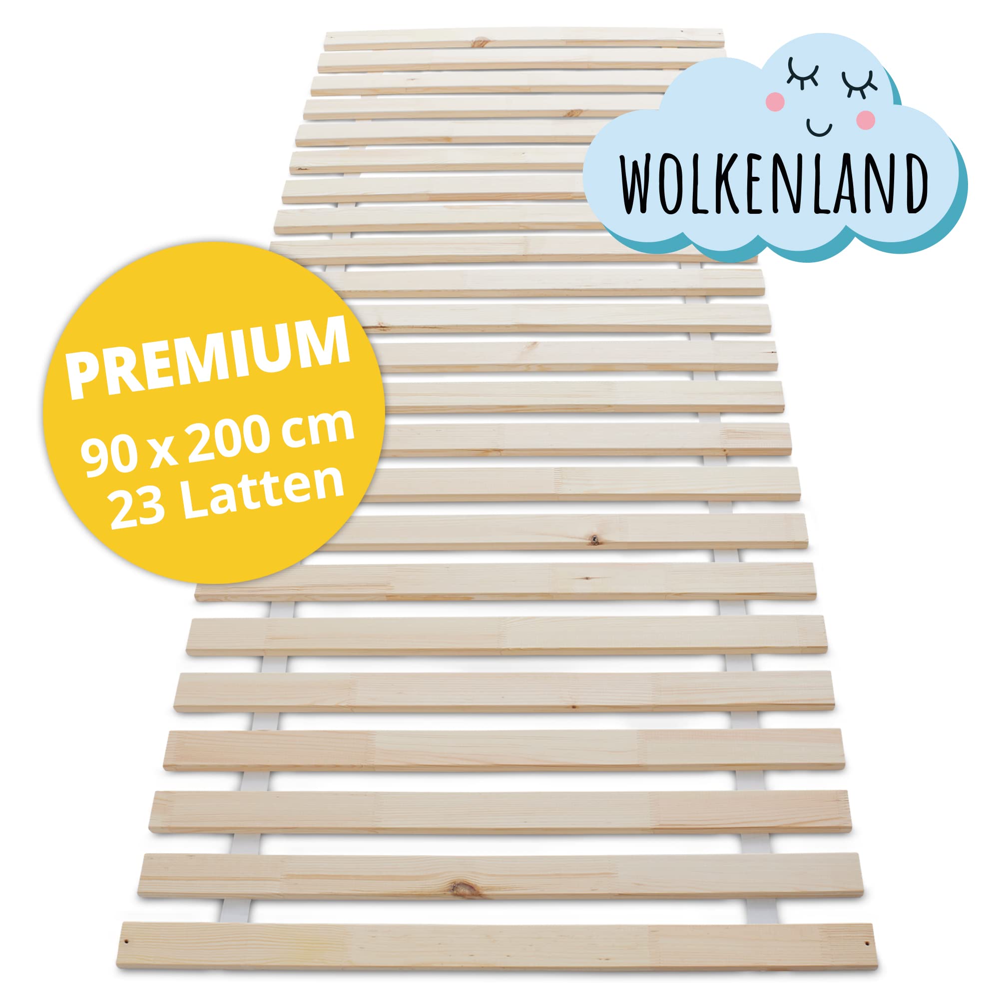 Wolkenland Premium Rollrost Rolllattenrost für Ihr Bett – Lattenrost – stabile 2 cm Dicke Holzlatten bis 400 kg belastbar – 4 Größen zur Wahl – für erholsamen Schlaf (90 x 200 cm 23 Latten)