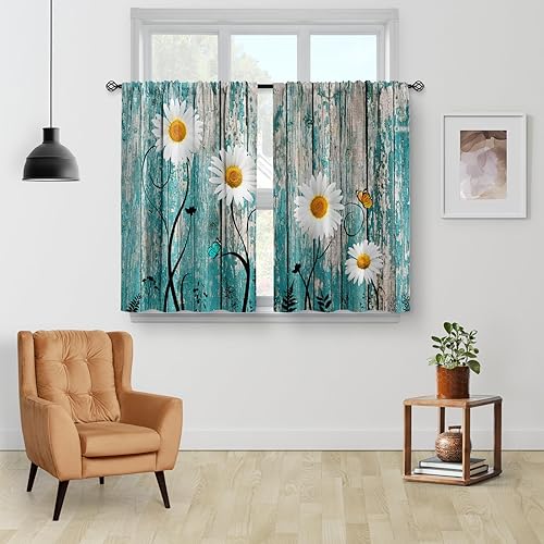 Miniatura 2 de Aimego Cortinas de cocina de madera con margaritas y flores  Cortinas de madera rústicas, retro, floral, granja, primavera, mariposa, planta,