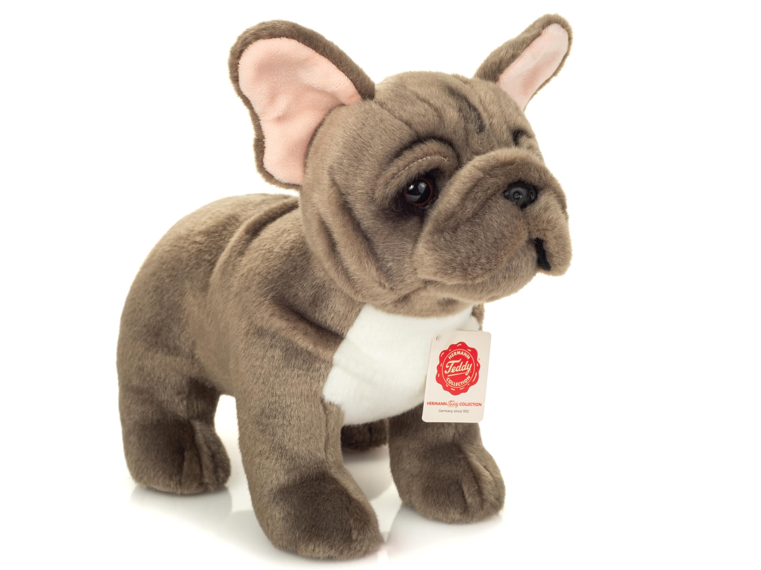Teddy Hermann 91999 French Bulldog Standing Grey 30 cm, Cuddly Toy, Sustainable Plush Toy with Recycled Materials