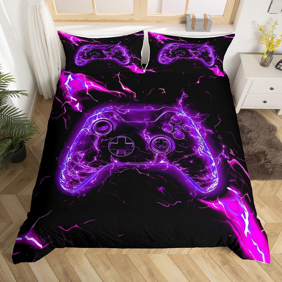 Homemissing Gamer Room Decor Duvet Cover Set Single Size For Boys Kids Teens Gaming Bedding Set Modern Gameped Console Controller Bedding Comforter Cover Game Duvet Cover with 1 Pillowcase ā image 1