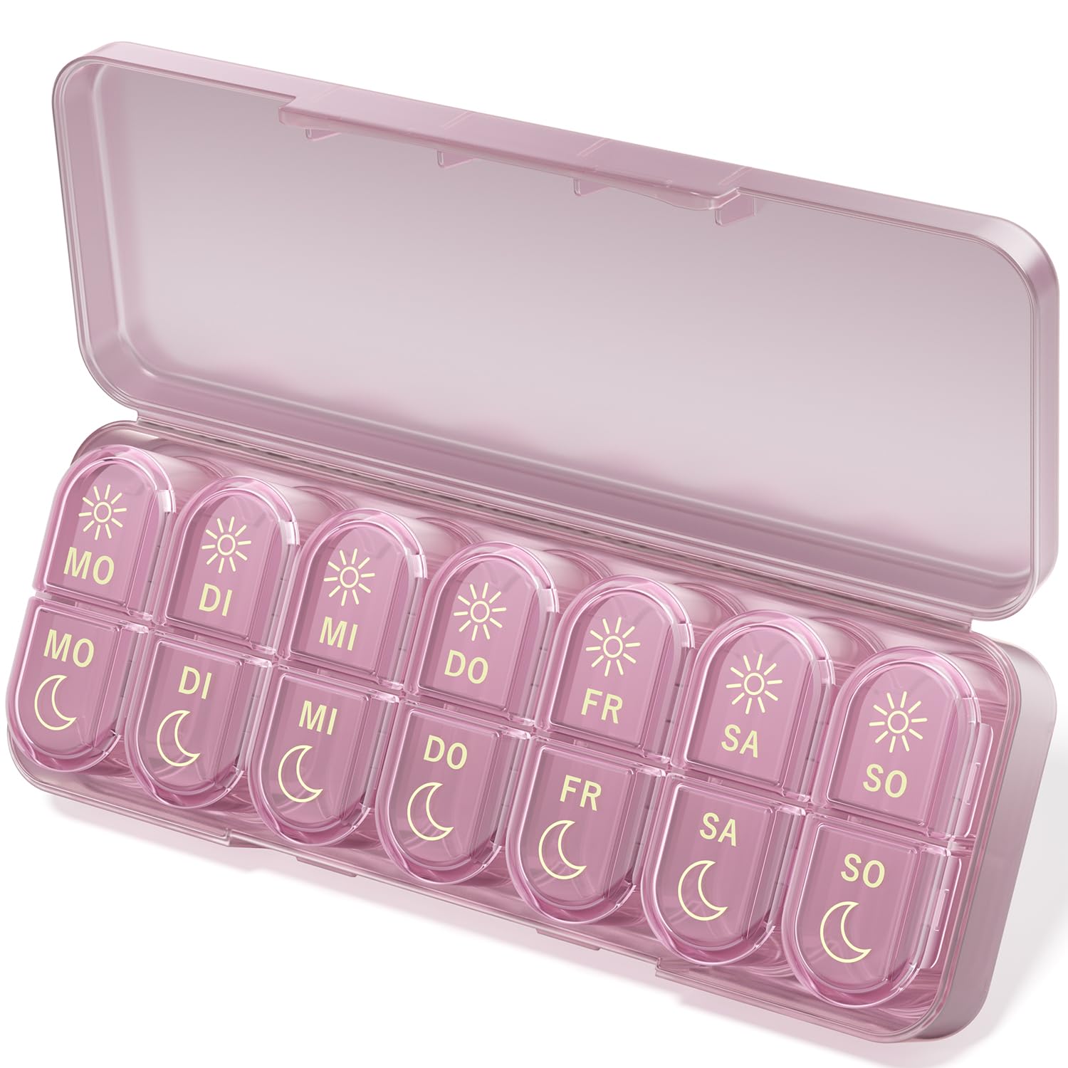 Betife Tablettenbox 7 Tage Morgens Abends, Pillendose Klein für Unterwegs