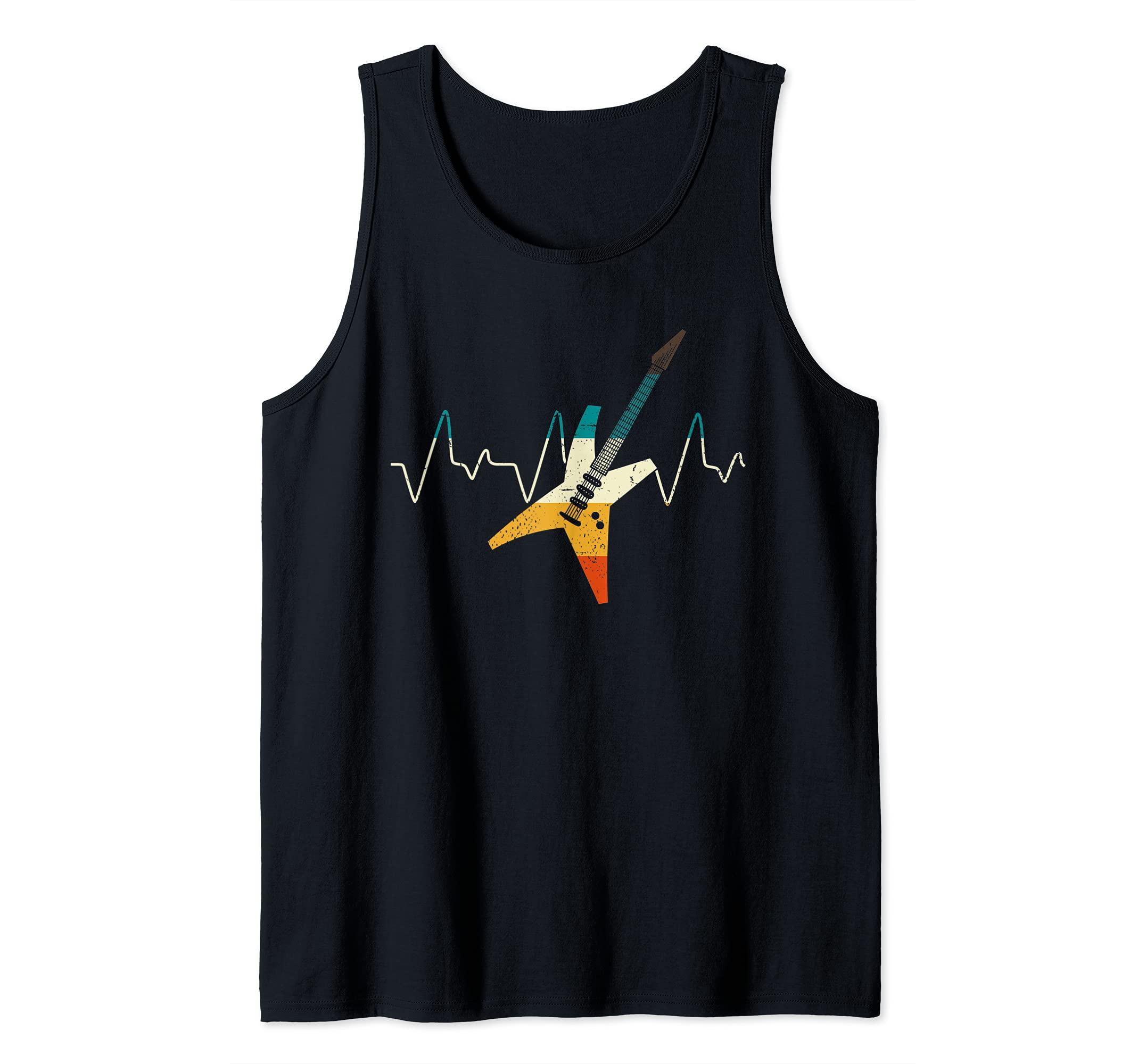 Retro Musician Electric Guitar Heartbeat Guitarist Guitar Tank Top, Black