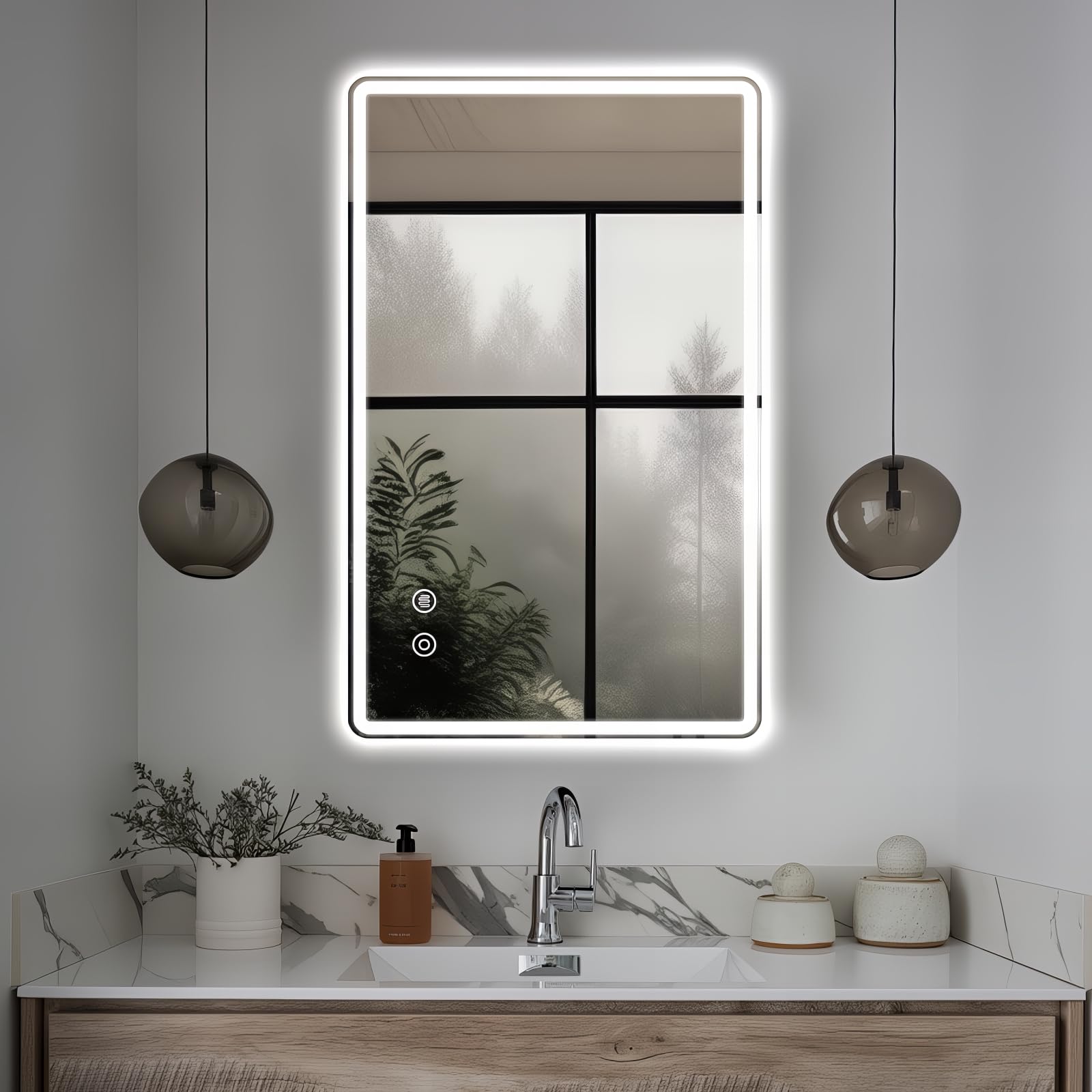 niccy led mirror for bathroom, 32"x20" frameless frontlit and backlit mirror for wall lighted mirror with bedroom 3 color, defogger, explosion-proof, hd glass, ip65 vanity mirror horizontal/vertical