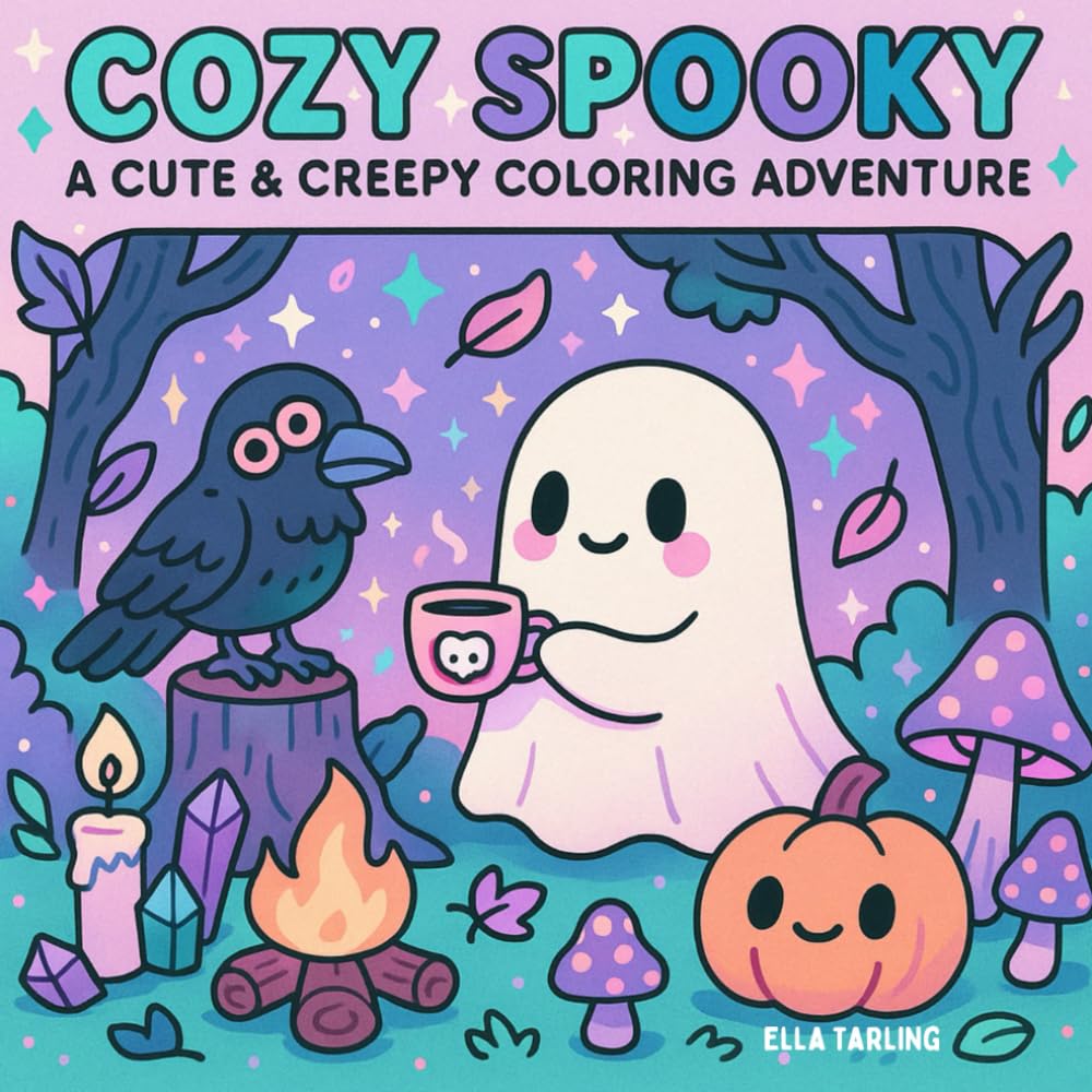 Cozy Spooky Coloring Book – A Cute & Creepy Halloween Adventure 34 Bold & Eas...