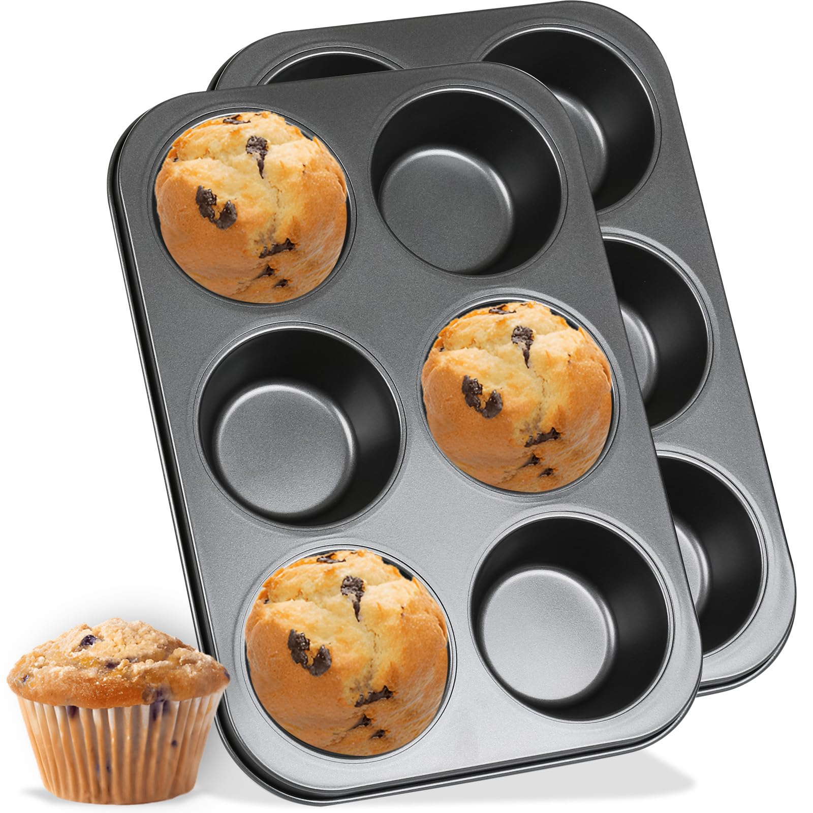 Audingull Jumbo Muffin Pan 2-Pack 6-Cups Cupcake Pan, Premium Large Muffin  Tin for Baking, Non-Stick and Thickened Carbon Steel Jumbo Cupcake