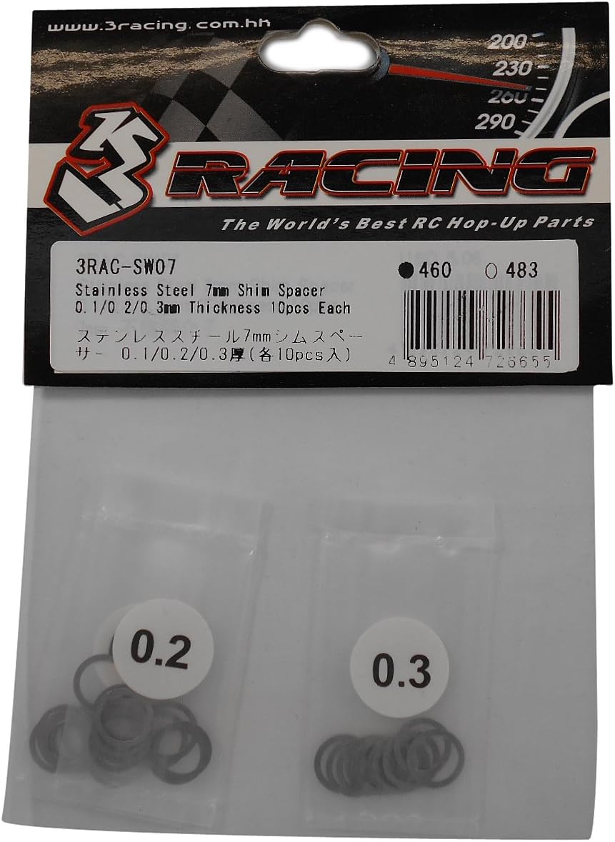enenfeifei 3 Racing 3RAC-SW07 Stainless Steel 7mm Shim Spacer 0.1/0.2/0.3 Thickness (10 Each Piece) (Three Racing)
