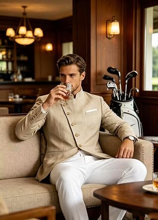 HUUTOE Mens Casual Suit Nehru Blazer Linen Chinese Jackets Silm Stand Mandarin Collar Lightweight Sport Coats Business