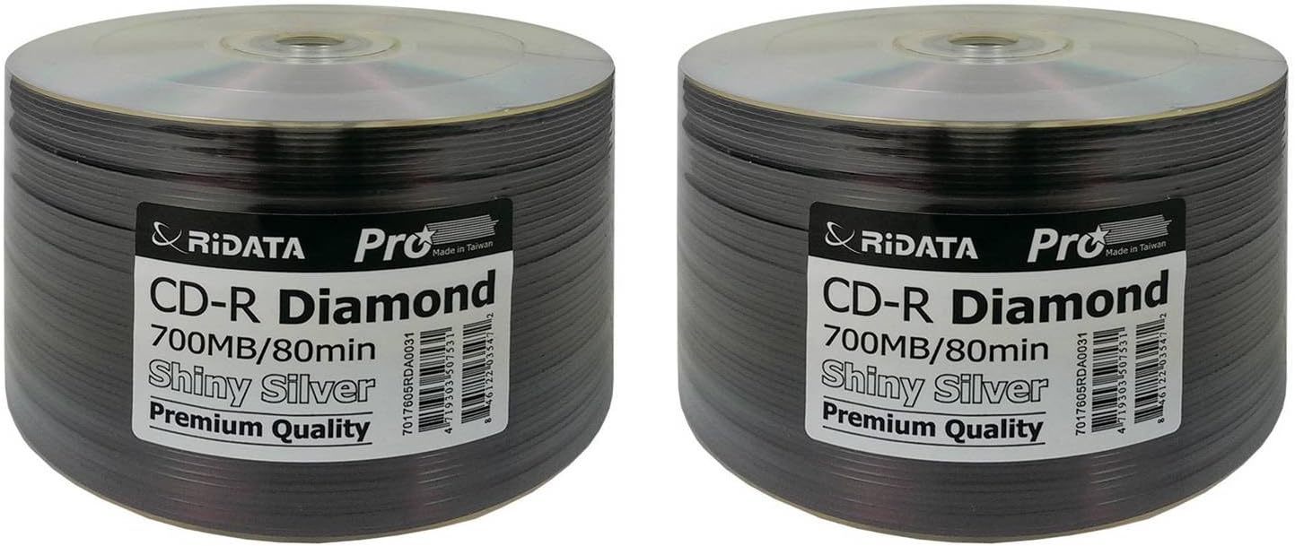 TWO RIDATA PRO CD-R 52X 700MB/80MIN 50 Pack DIAMOND SILVER SHINNY PREMIUM QUALITY 100 DISCS