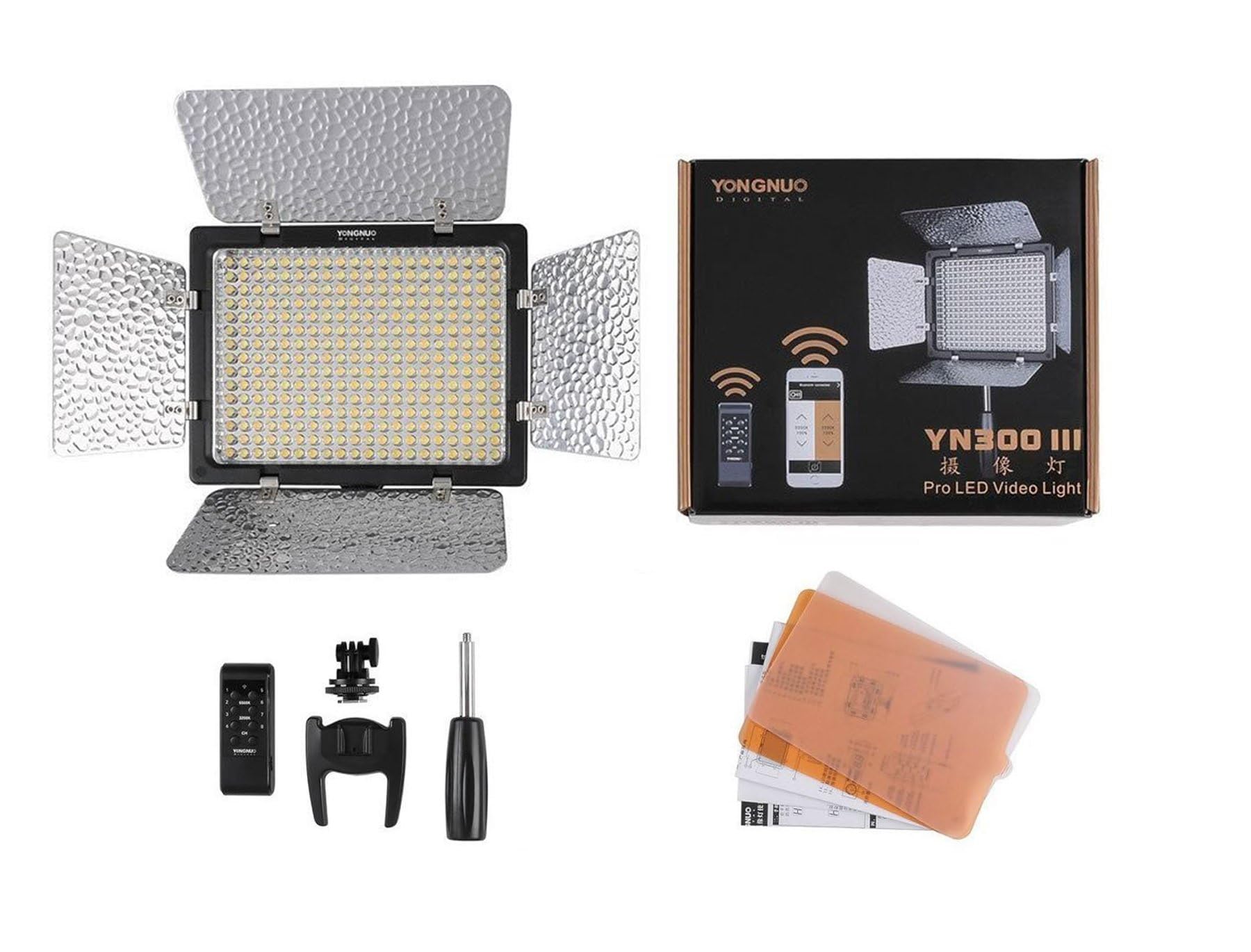 Yongnuo YN300 III lampa wideo LED 5500 k do kamery z pilotem na podczerwień aplikacja + dyfuzor WINGONEER