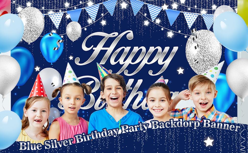 Image of DARSHANAM WORLD Birthday Decoration Backdrop Cloth Curtain (Pack of 1, Size: 5x8 Feet) Background Enhancer Poster,Happy Birthday Sign Theme-(Polyester) (Old Blue)