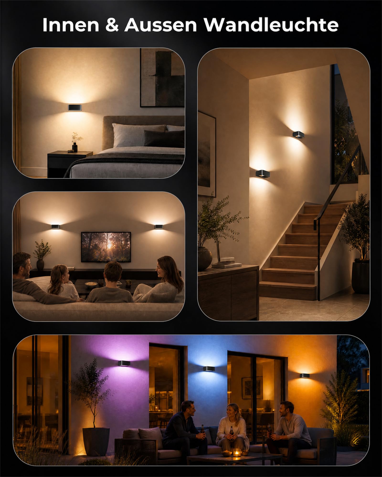 Applique murale avec contrôle par application, lampe murale d'intérieur à intensité variable avec millions de couleurs RVB, lampe d'extérieur étanche IP65, Lampe d'ambiance de câblage