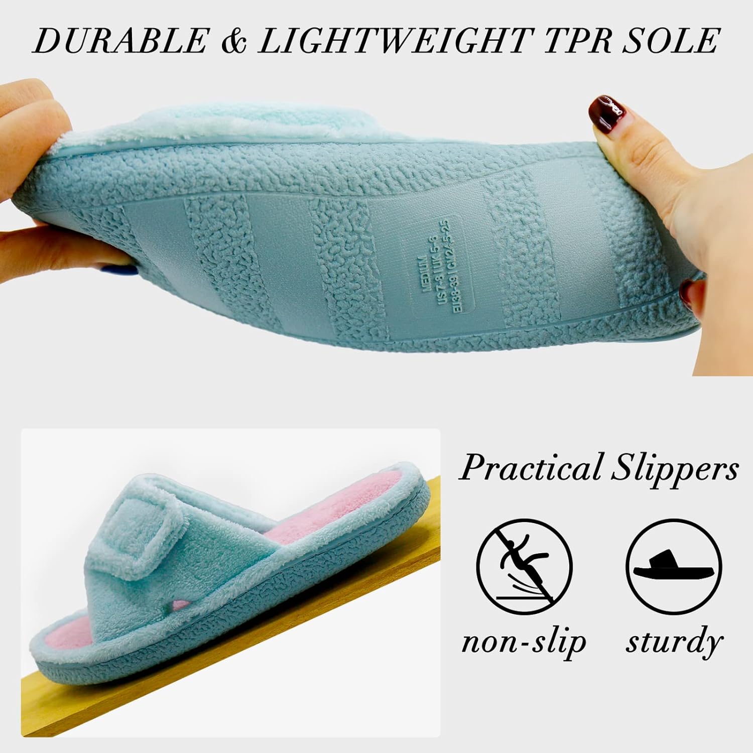 Magtoe Adjustable House Slippers for Women Memory Foam Soft Indoor Shoes Coral Fleece Lined Open Toe Home Slip on Slides Sandals All Seasons - Image 7