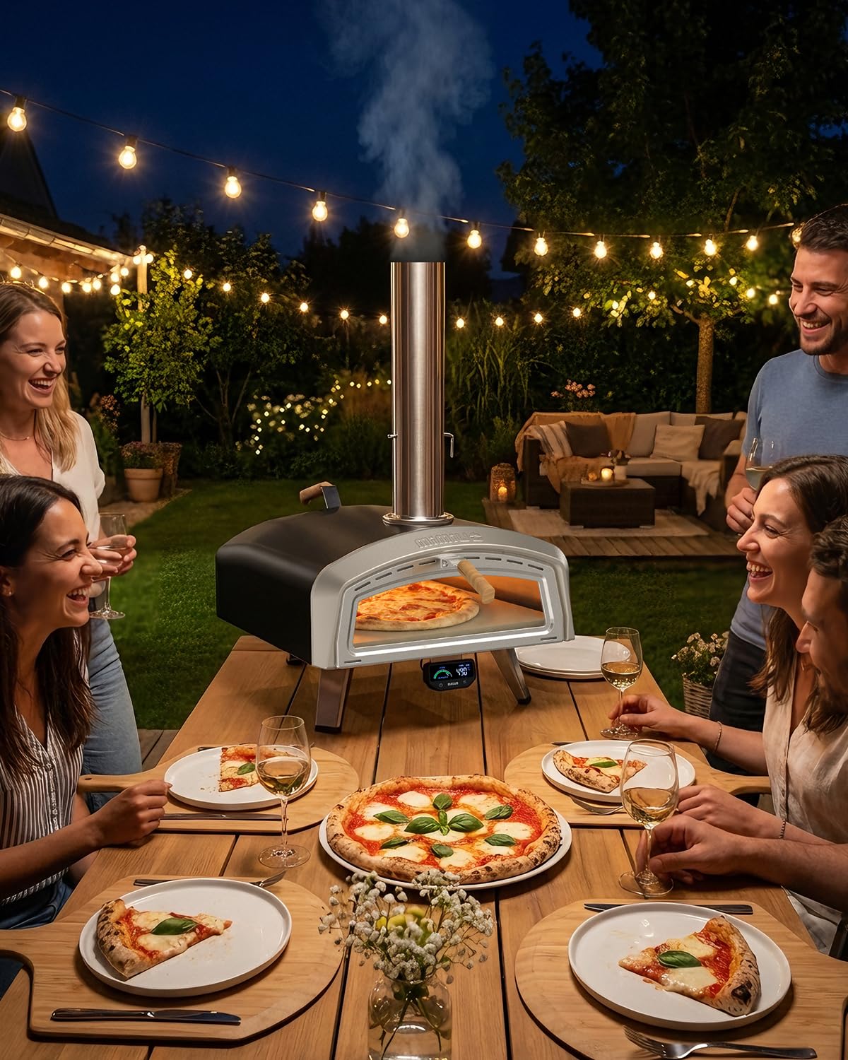 Mimiuo Forno Pizza de Esterno 16", Forno a Legna e Carbonella con Ampia Finestra di Visualizzazione, Indicatore di Temperatura Intelligente con Modalità Intelligenti per La Cucina All'aperto
