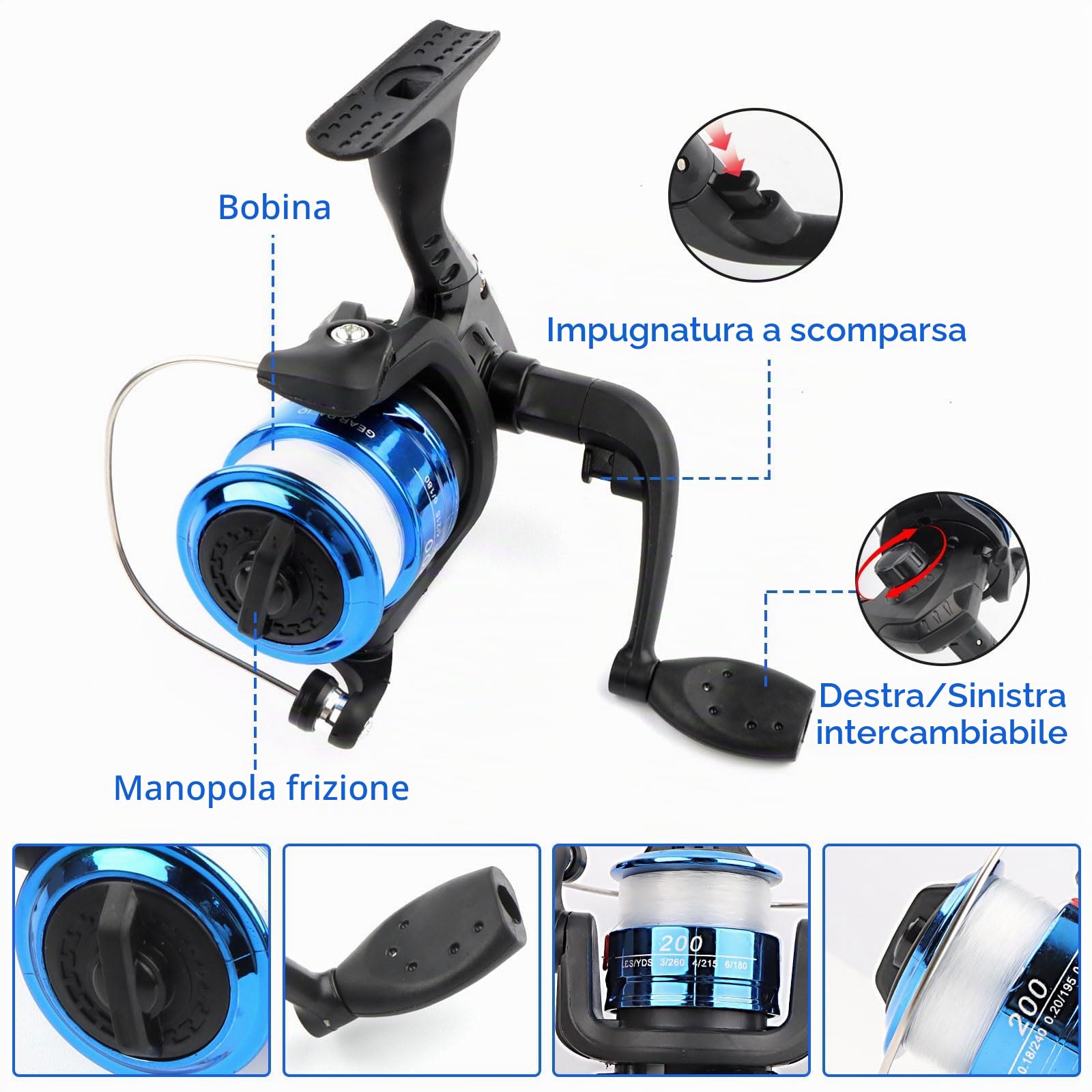 Kit Pesca Bambini 55 Pezzi Canna Telescopica 1,8m | Set Pesca Principianti con Mulinello Esche Guadino Borsa Trasporto per Bambini e Bambine da 3 Anni