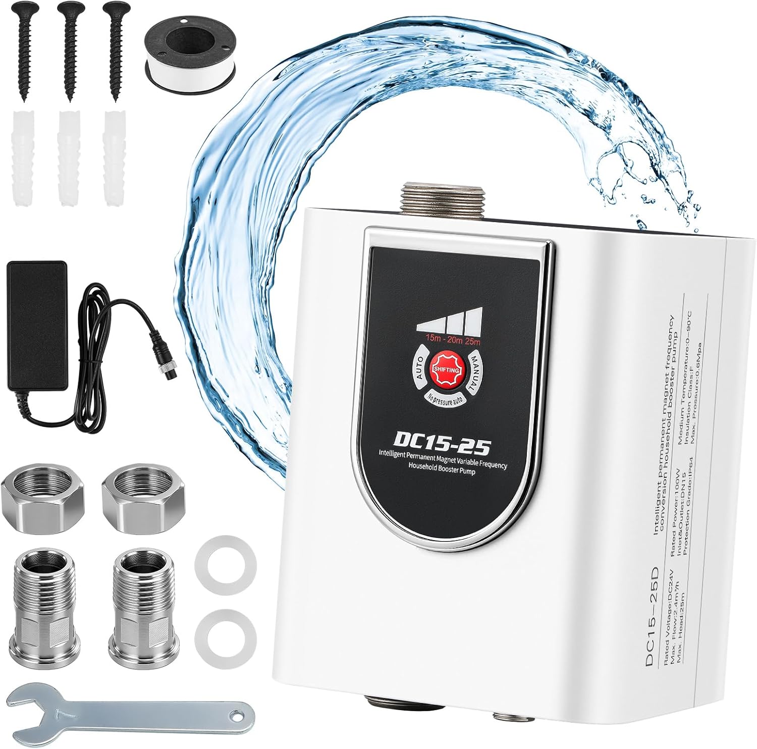 Smart Water Booster Pump with Auto Start, No Pressure Start, Variable Frequency 3-Speed Control for Shower, Sink, Solar, Gas & Electric Water Heaters – Quiet, Overload & Dry Run Protection