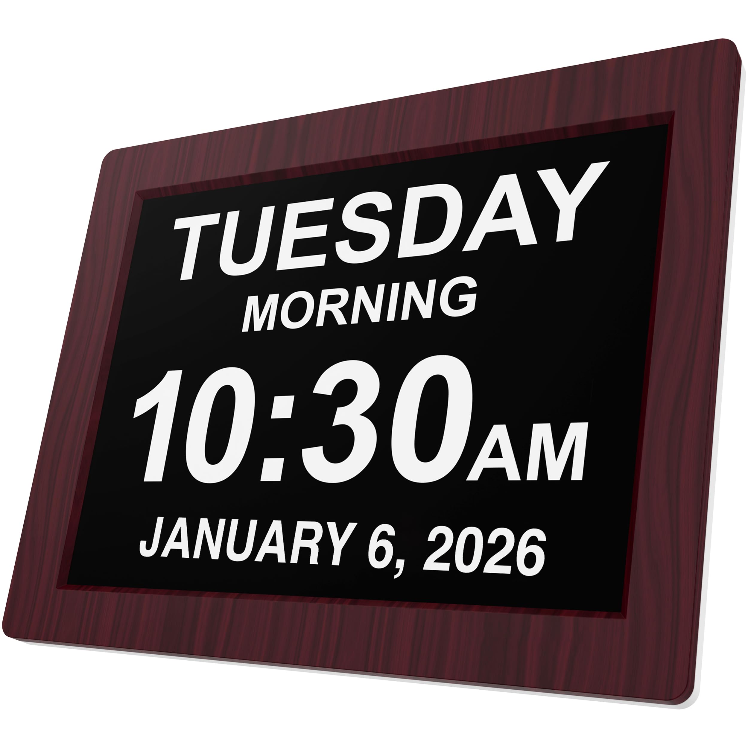 American Lifetime 12" Large Digital Wall Clock for Seniors, Day, Mahogany