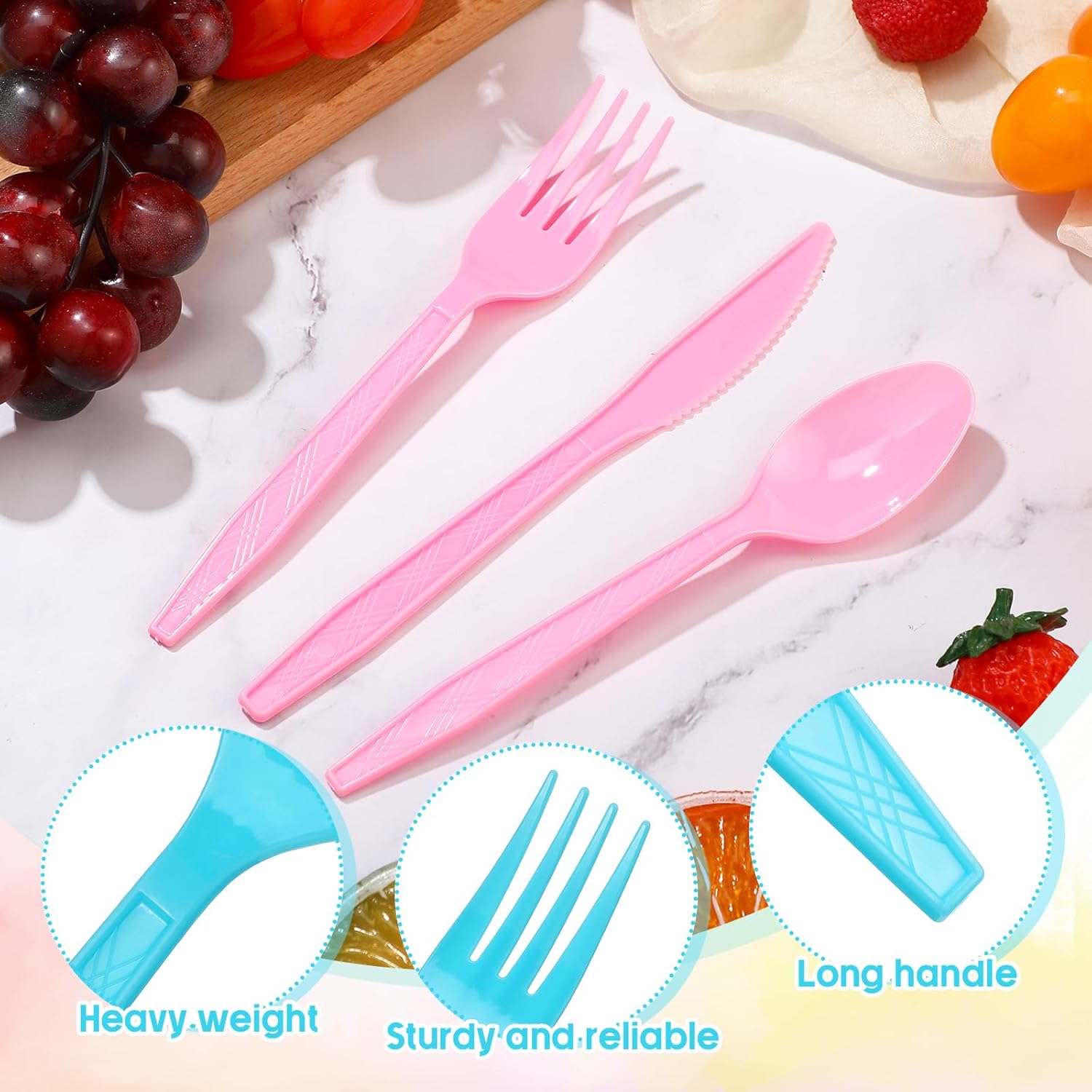 Zhehao 405 Pcs Hard Plastic Utensils Plastic Silverware Set Cutlery Set Disposable Flatware Dinnerware Forks 135 Spoons and Knives Birthday Wedding Party Dinner(Solid Color,Classic Color)