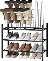 STOSTO Detachable 2-in-1 Metal Boot & Shoe Rack: 6 Pairs Boots + 9 Pairs Shoes, Adjustable Shelves, Space-Saving Storage for Closet Entryway