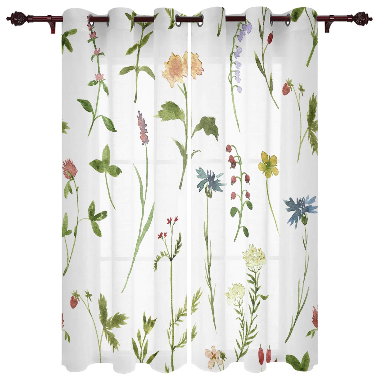 Curtains for Living Room 39 Inch Length Drapes, Wildflower Bellflower Flower Collection Window Treatments Curtain Panels, Grommet Top, 2 Pack