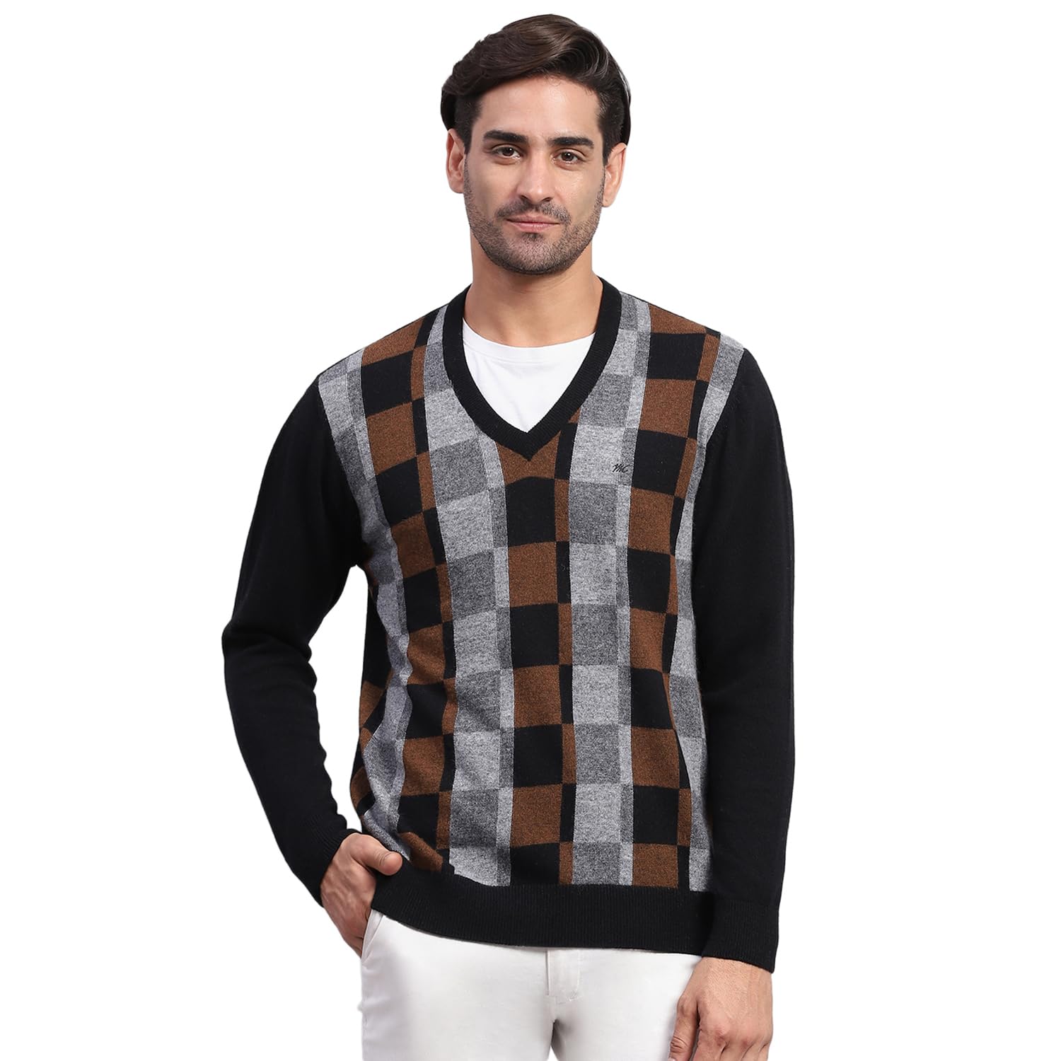monte carlo Mens Self Design Off V Neck Full Sleeve Pullover (1243172VN)-picture-45