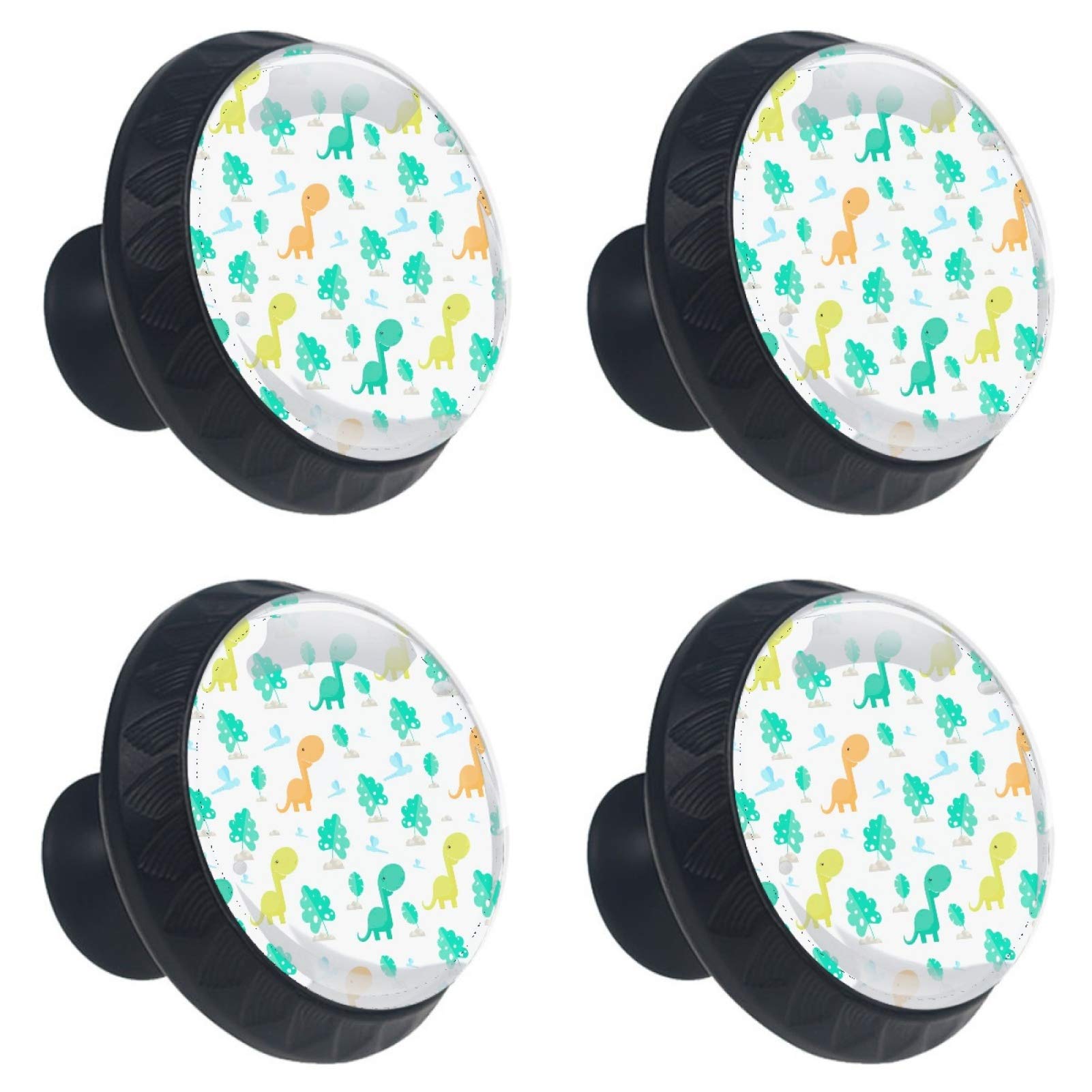 Boutons de meuble dinosaure lot de 4 poignées en verre rondes 30mm