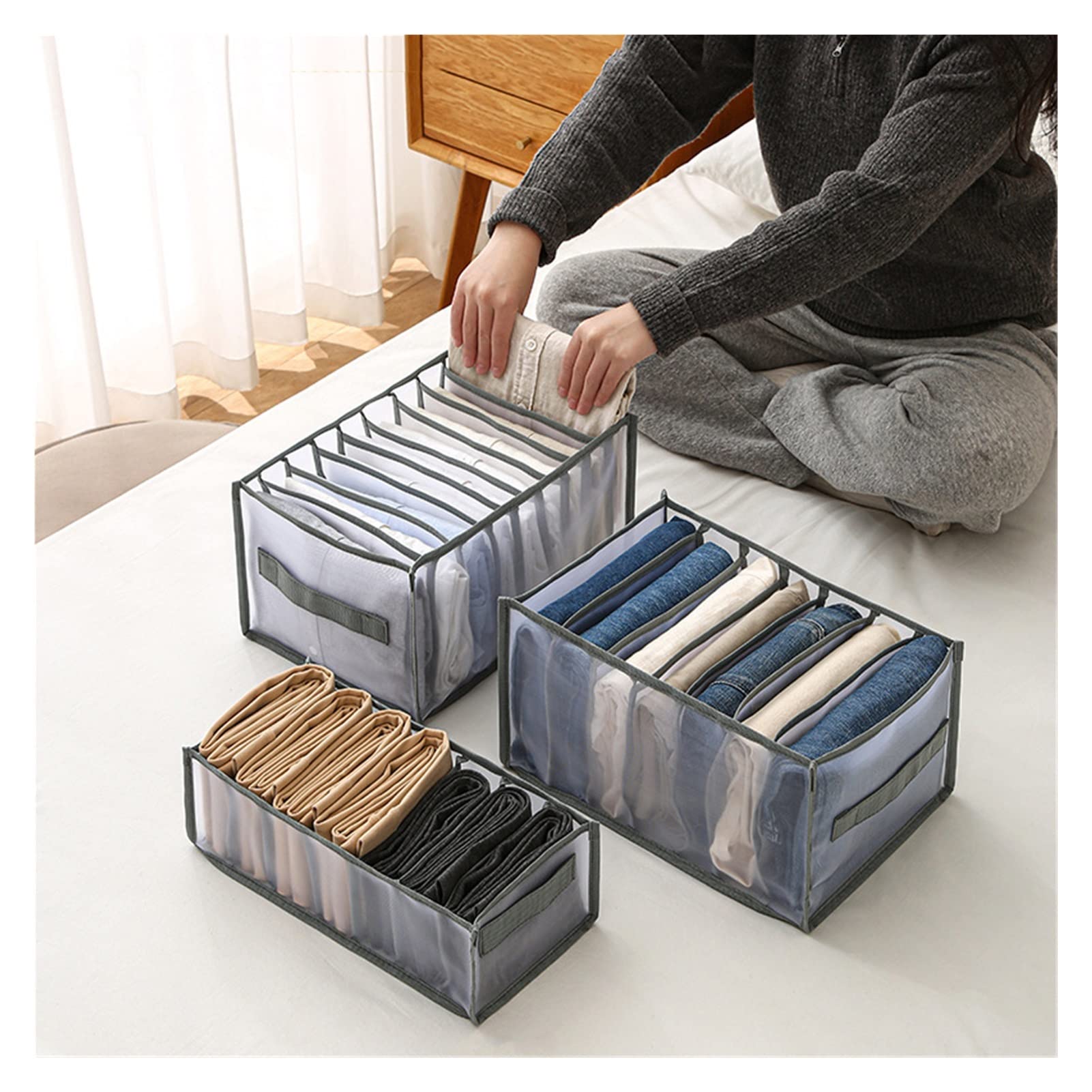 ZZSRJ Jeans Pullover Organizer Faltbare Schrank Schubladen Regale Hosen Kleidung Unterwäsche Socks Organizer (Color : Brushed Brass)