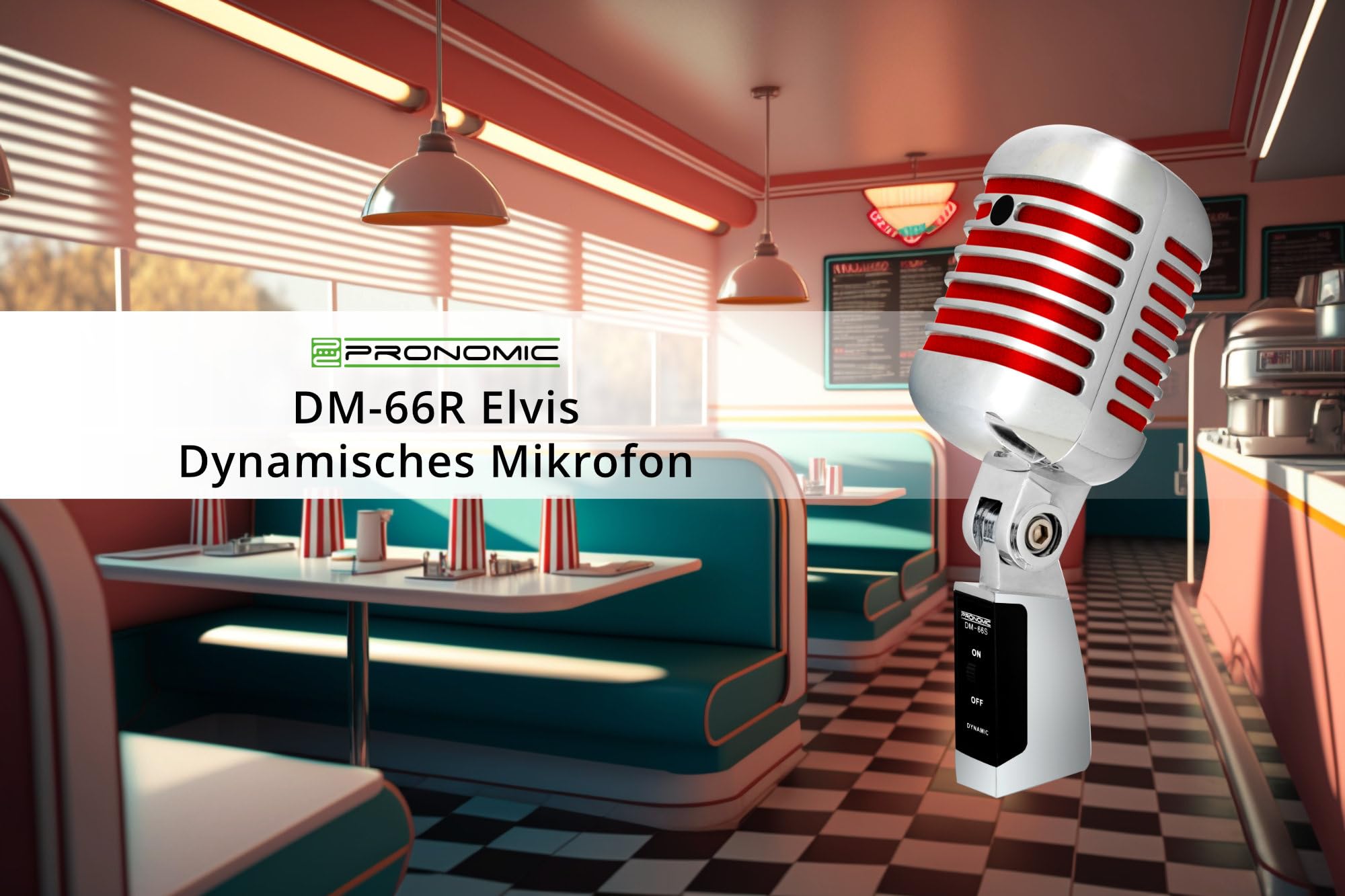 Pronomic DM-66R Mikrofon Dynamisches Vintage Gesangsmikrofon Retro Vocal Mikrofon (Frequenzgang: 50-16.000 Hz, Stabiles Druckgussgehäuse) Silber/rot | Dynamisches Vocal Mikrofon, Richtcharakteristik: Niere, Frequenzgang: 50 - 16.000 Hz, Empfindlichkeit: -