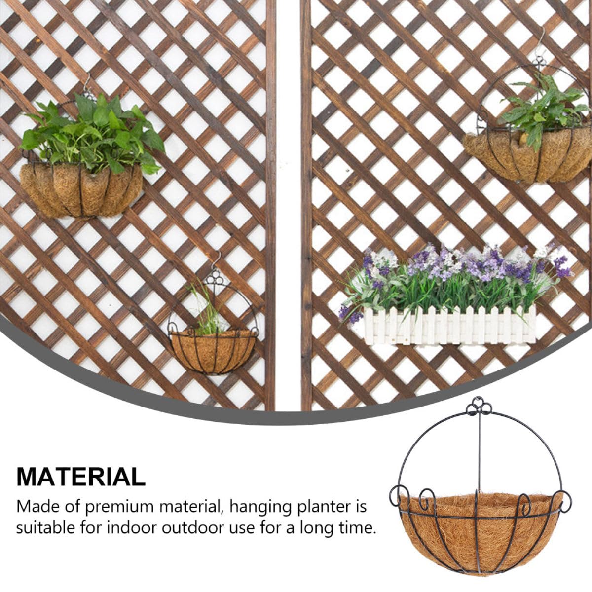 HOMSFOU Fioriere Sospese in Cocco 2 Pezzi Struttura in Ferro, Vasi da Fiori Intrecciati per Decorazioni da Parete, per Interno ed Esterno, Balcone, Giardino e Veranda