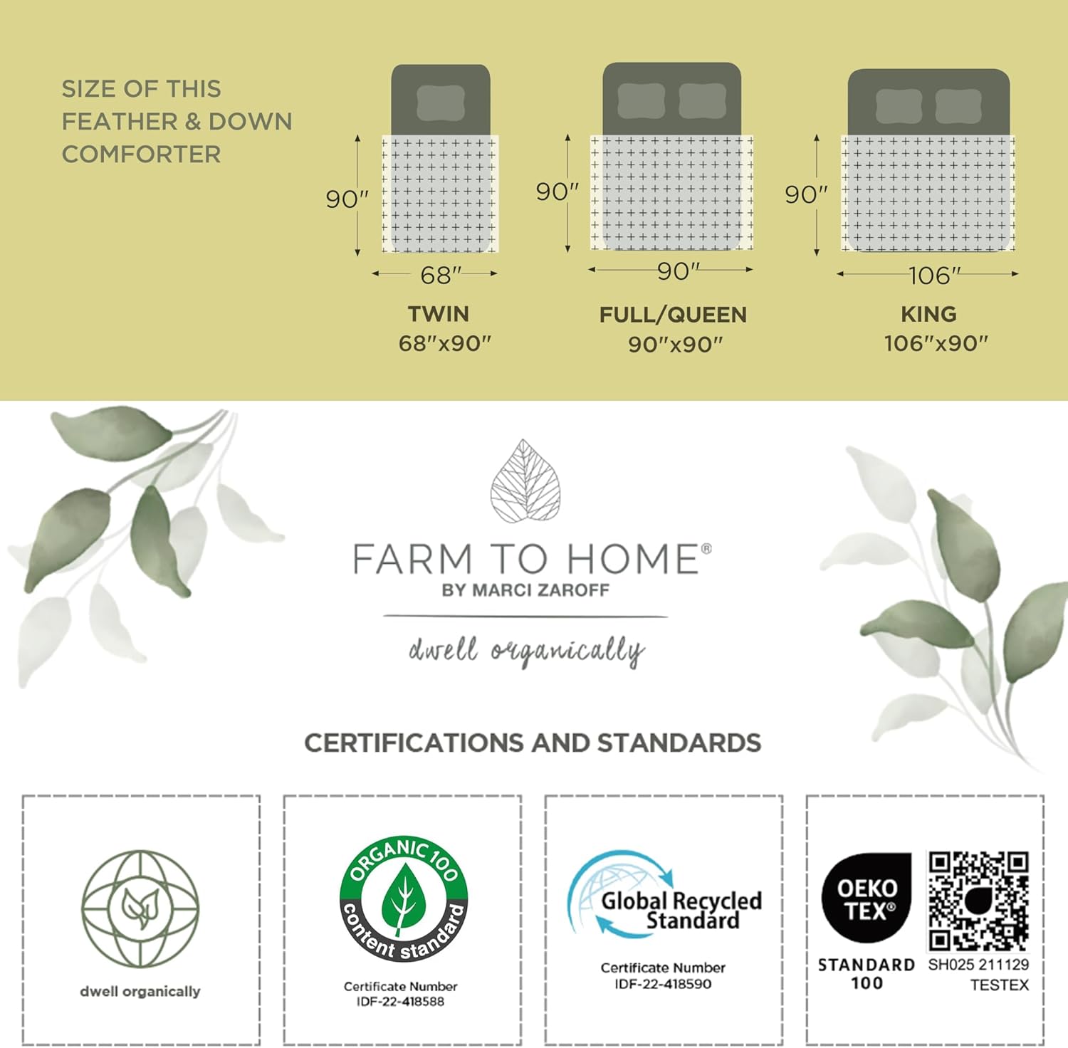 Farm To Home Organic Cotton Feather and Down Comforters Queen Size, 100% Organic Cotton Cover, All Seasons Duvet Insert, 4 Corner Tabs, Naturally Breathable White Bedding Comforters, 90"x90" - Image 5