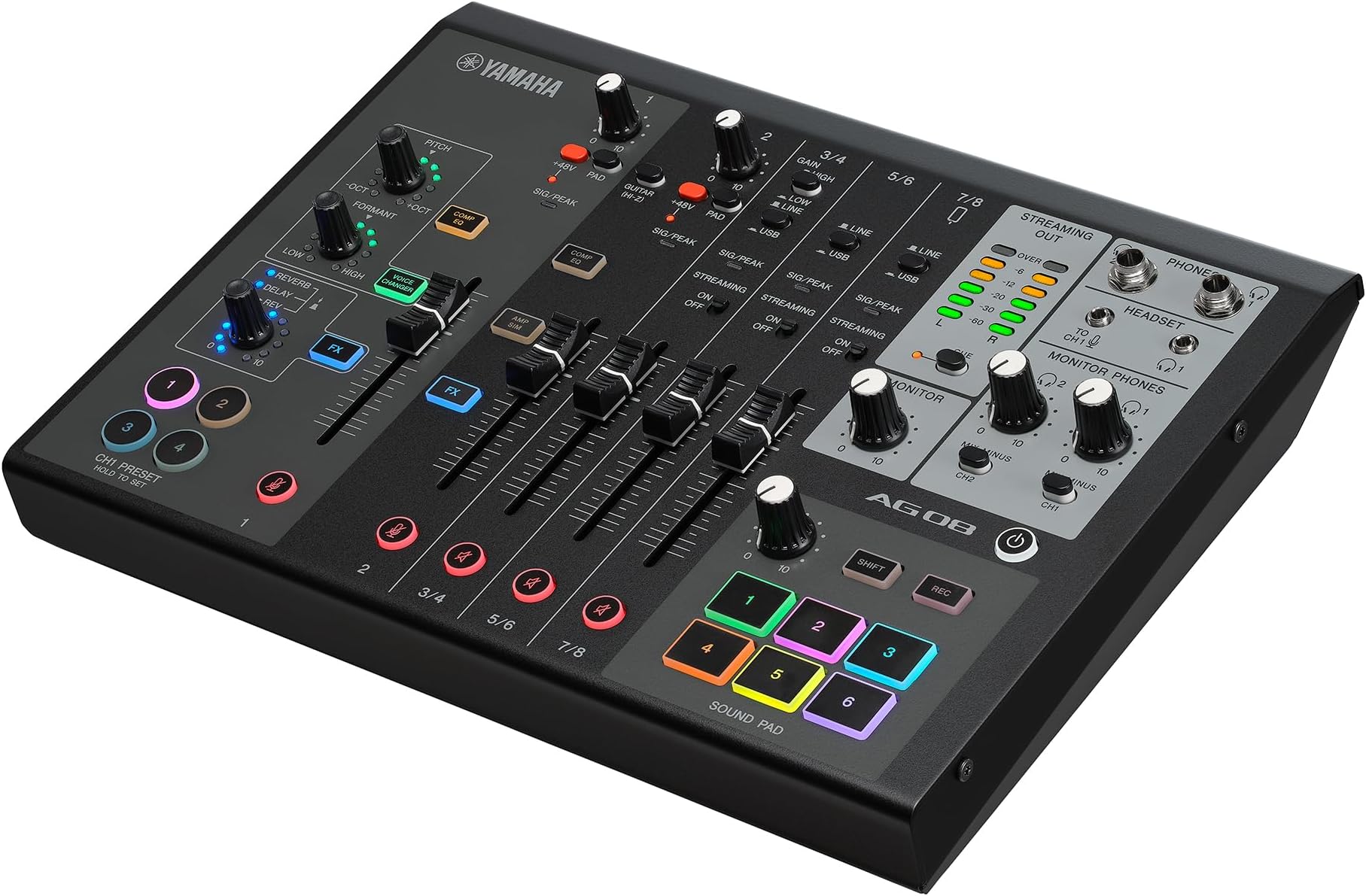 AG08 Black 8-Channel Live Streaming Loopback Mixer/USB Interface with Steinberg Software Suite