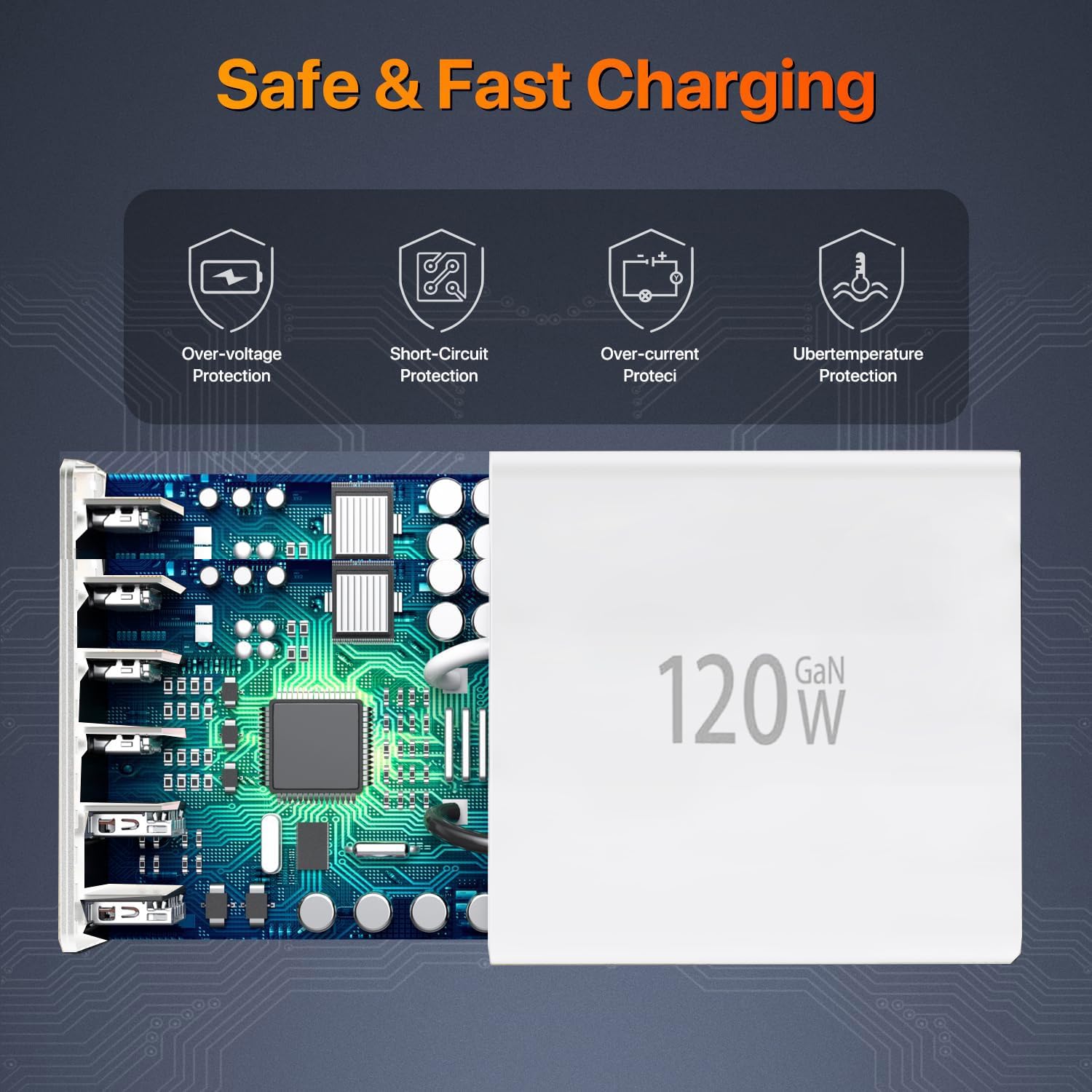 Chargeur USB C 120W GaN，Multiple Chargeur USB【4USBC + 2USBA】 Charge PD, 6 Ports USB c Station de Charge Compatible avec iPhone/Samsung/Google/Tablet/Mobil Power et Autres appareils USB (Blanc)