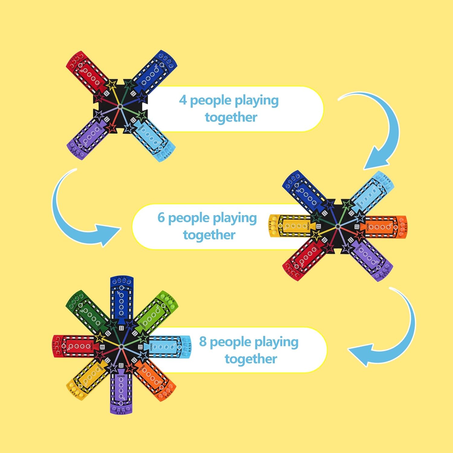 Splicing Wahoo Board Game Original Board Game Color Printing Portable Gaming Board Easy to Install for 8 Players Splicing Game Board 8 Colors 32 Marbles(8 Players-Splicing)