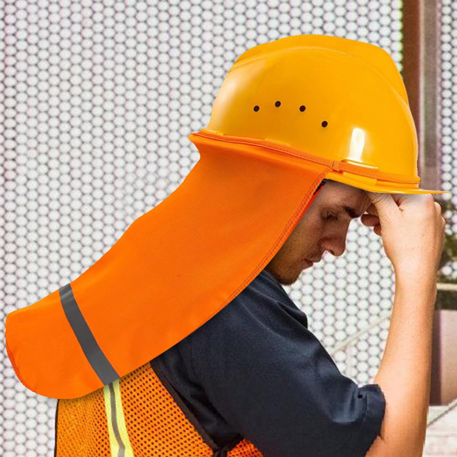 2x Reflektierende Sonnenschutz-Hauben Für Schutzhelme – Atmungsaktives Netz, UV-Schutz & Nackenabdeckung, Orange Mit Reflektorstreifen