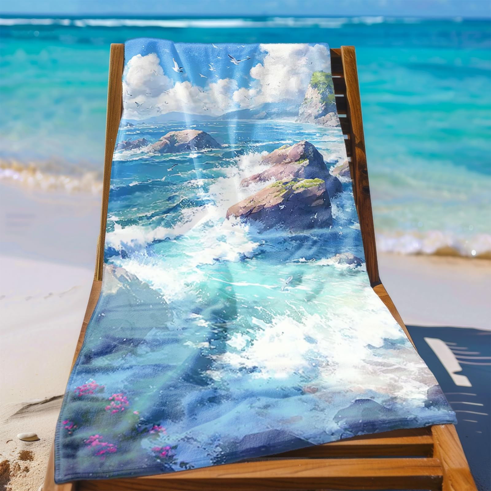 Tapis de Plage XXL Anti Sable Plage Mouettes Serviette Piscine Adulte,Natte De Plage Pliable, Voyage Accessoires De Plage Camping,Serviette de Bain Personnalisée