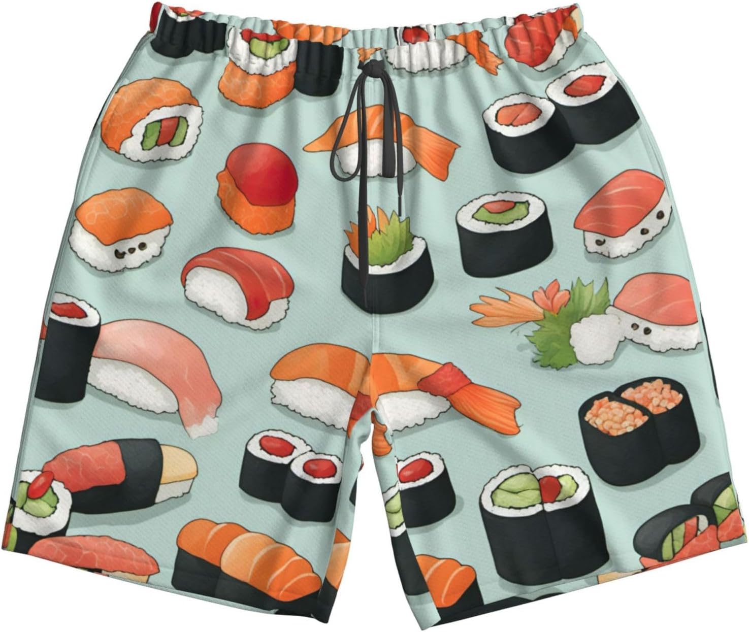 Delicious Sushi Print Men's Quick-Drying Shorts Casual Beach Pants Stretch Waist Shorts and Pockets