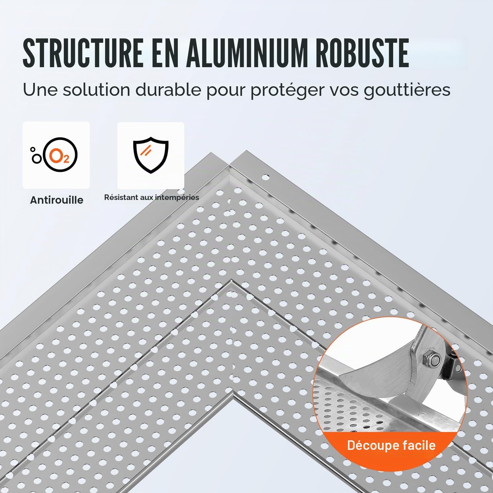 VEVOR Grille de Protection Gouttière 127 mm Pare-feuilles pour Gouttières Aluminium 13PCS Longueur Totale 15,9 m Trou 4 mm Épaisseur 0,5 mm Protège-gouttière Anti-feuille pour Tout Type Toit Gouttière