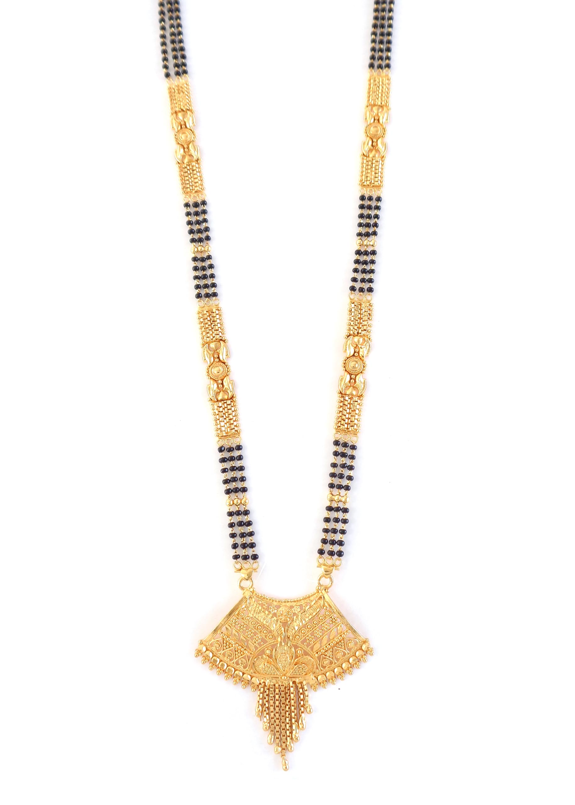 Gold Plated 3 Line Long Chain Black Beads Mangal Sutra Tali/Tanmaniya/Nallapusalu/Mangalsutra for Women-image-21