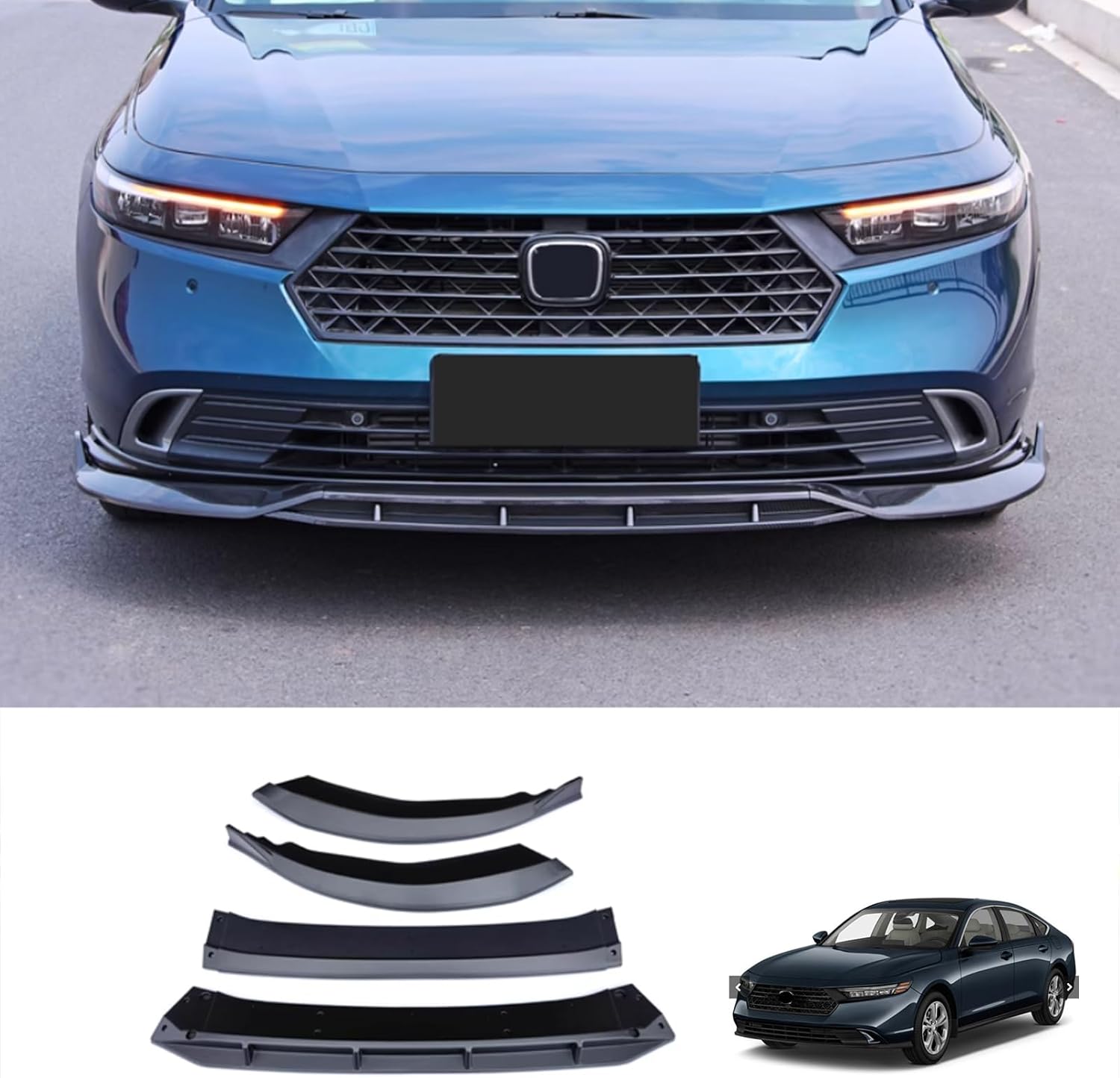 Car Accessories Front Bumper Lip Lower Chin Spoiler Splitter Compatible with Honda Accord 2023 2024 2025 2026 (Glossy Black) 4PCS ABS