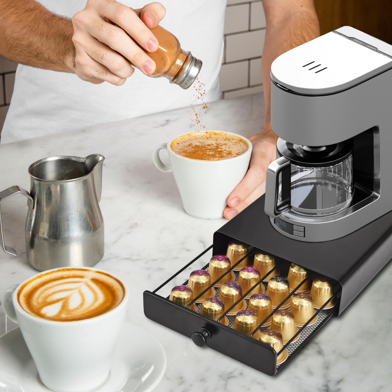 Jomdjmskes 40Pcs Kapselhalter, Kaffeekapseln Aufbewahrung, Schubladen Kapseln, Praktischer Kapseln Halterung, Kapselschublade, Kapselspender Espressokapseln, Metallgitter Kapselständer AntiRutsch Füße Küche, Haushalt & Wohnen